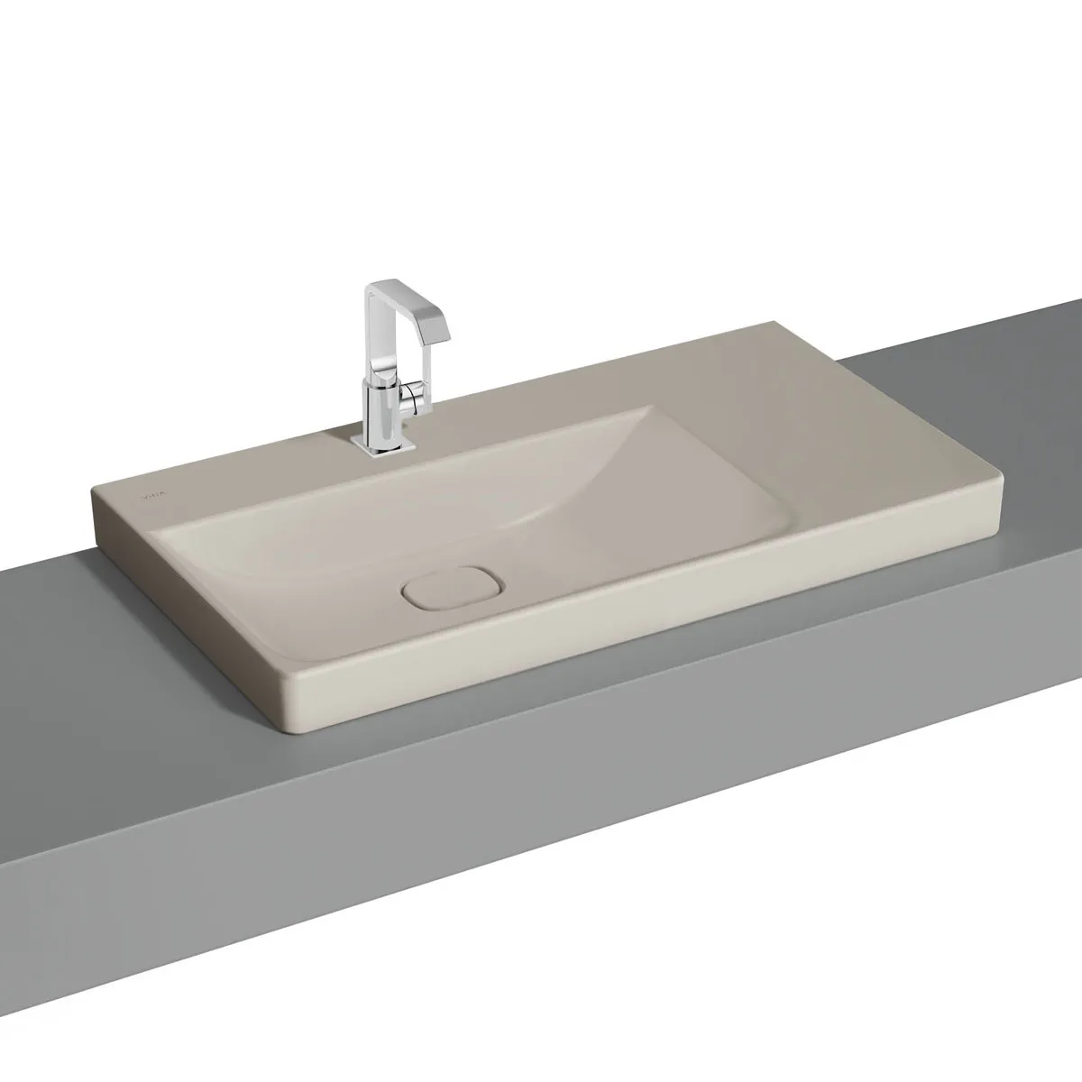 VitrA New Metropole Aufsatzwaschtisch wandgebunden rechteckig asymmetrisch 90 x 47 cm Becken links Ablage rechts mit Hahnloch ohne Überlaufschlitz Taupe Matt VitrA New Metropole Aufsatzwaschtisch wandgebunden rechteckig asymmetrisch 90 x 47 cm Becken links Ablage rechts mit Hahnloch ohne Überlaufschlitz Taupe Matt