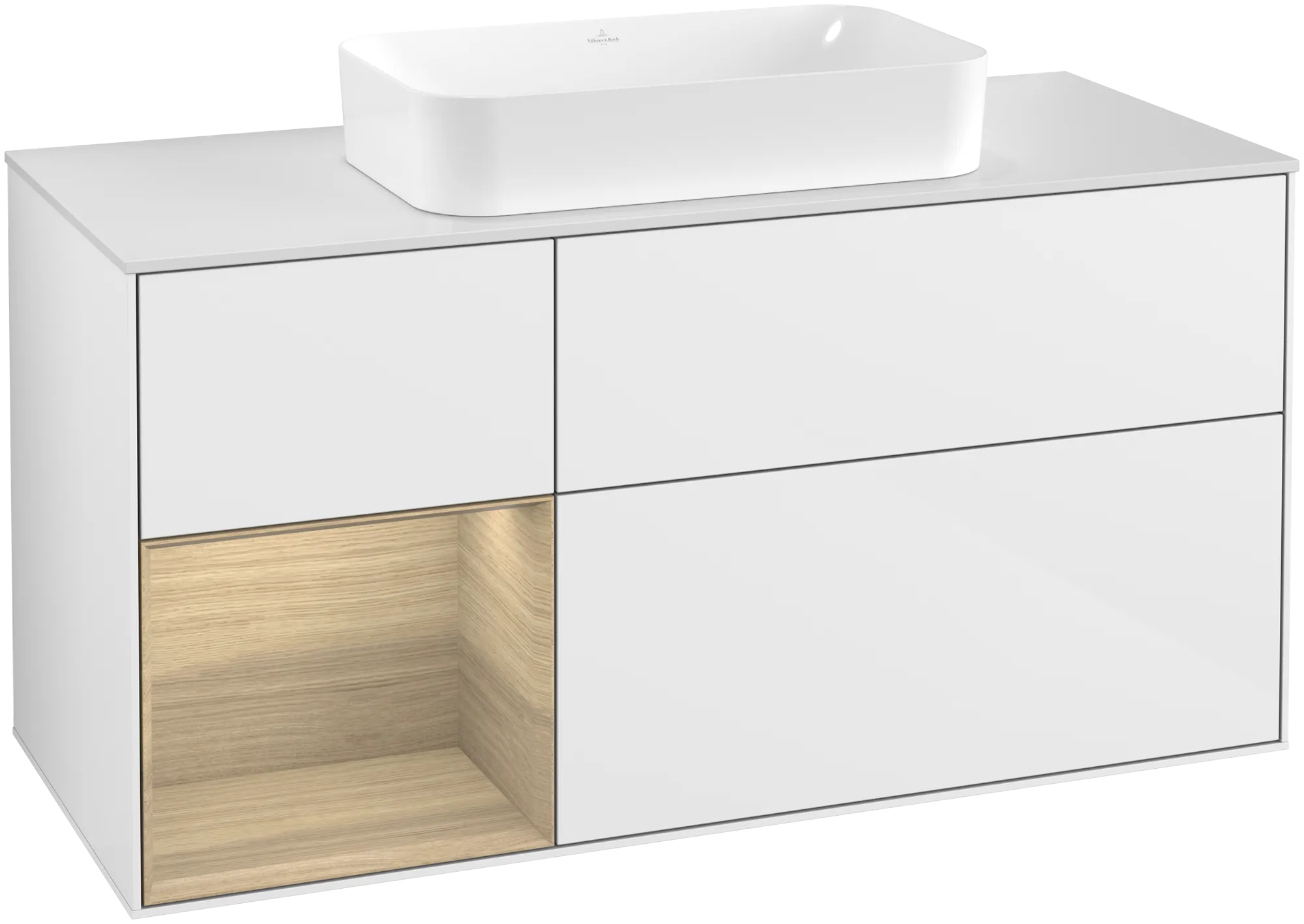 Villeroy & Boch Finion Waschbeckenunterschrank G29 1200x603x501mm Glossy White Lacquer / Oak Veneer / Glass White Matt
