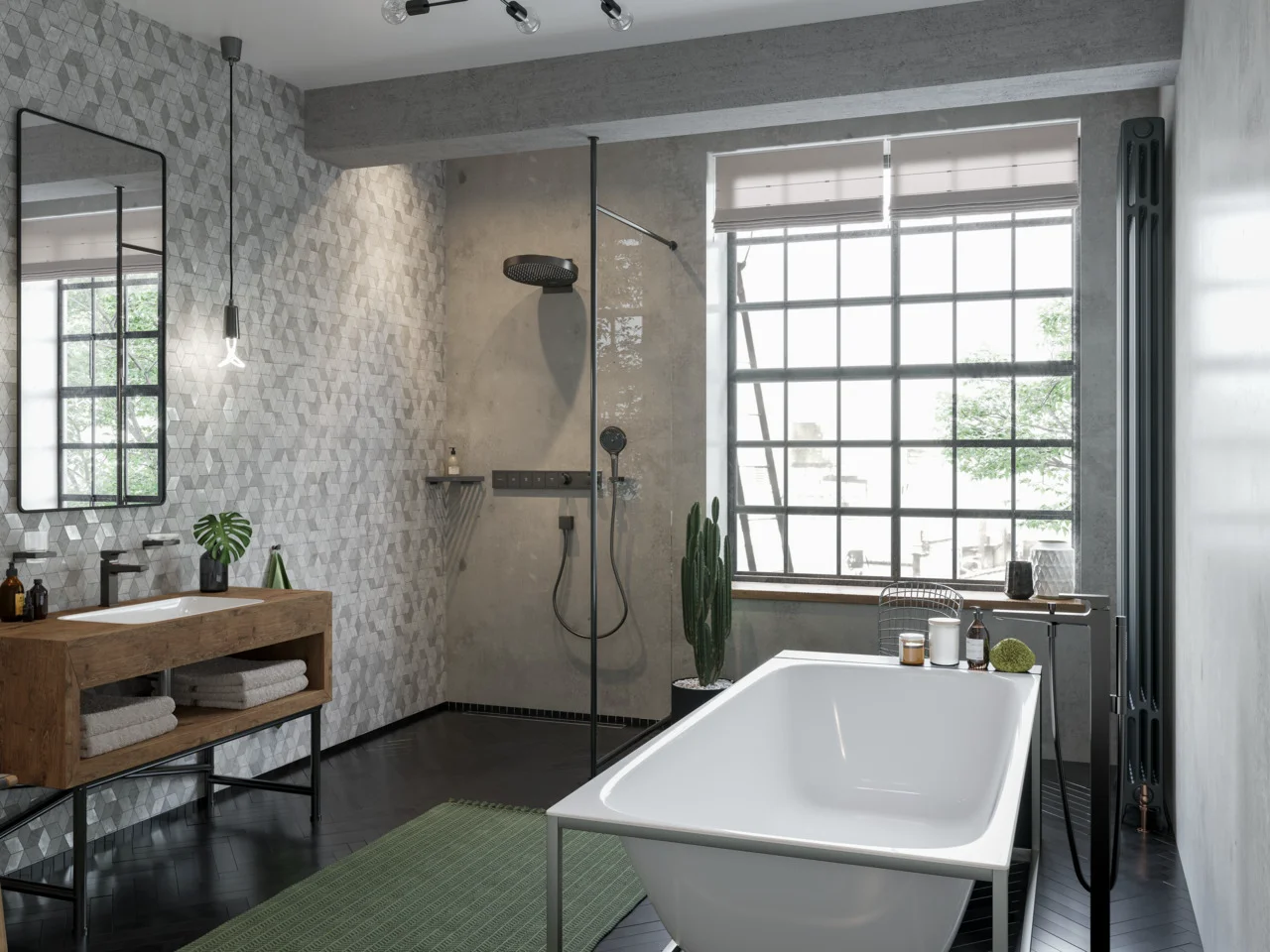Hansgrohe Rainfinity Kopfbrause 3jet, Brushed Black Chrome, 360 mm Brausekopfgröße, 381 mm Ausladung