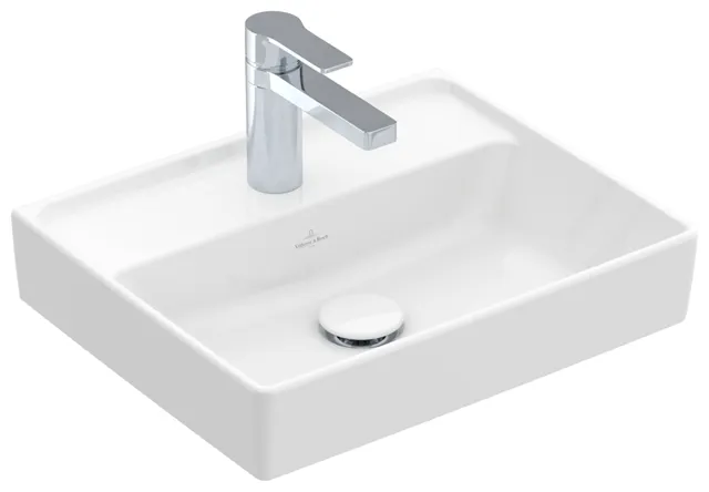 Villeroy & Boch Handwaschbecken aus TitanCeram „Collaro“ 450 × 370 × 150 mm, mit Hahnlochbohrung, Hahnlochposition mittig in Weiß Alpin