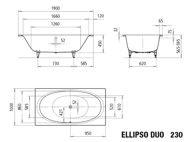 Kaldewei Badewanne „Ellipso Duo“ rechteck 190 × 100 cm, ohne Grifflochbohrungen in pergamon Kaldewei Badewanne „Ellipso Duo“ rechteck 190 × 100 cm, ohne Grifflochbohrungen in pergamon