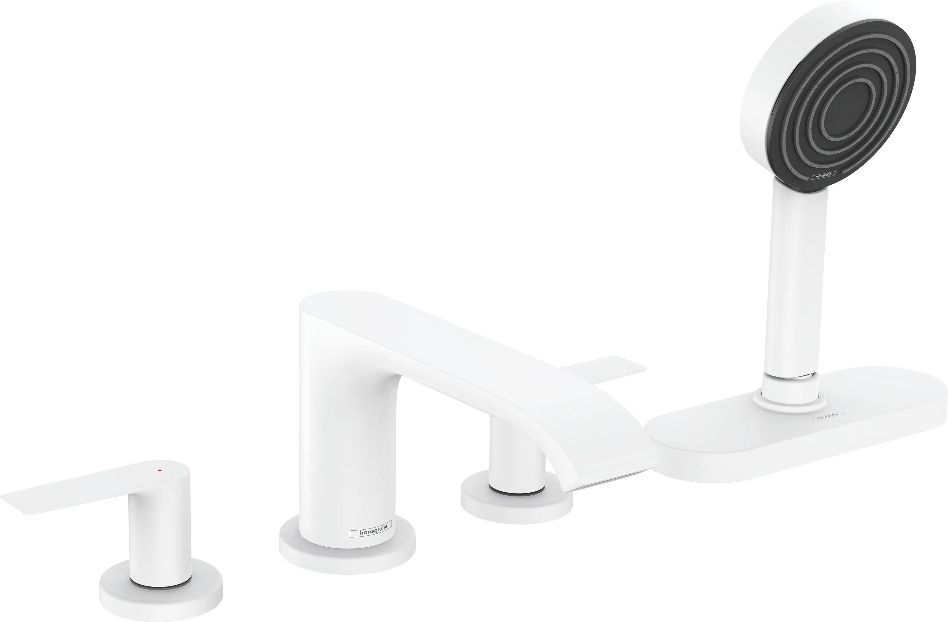 Hansgrohe Vivenis 4-Loch Wannenrandarmatur, Mattweiß, sBox, max. Durchfluss 23,9 l/min, PowderRain-Handbrause, 1,45 m ausziehbar