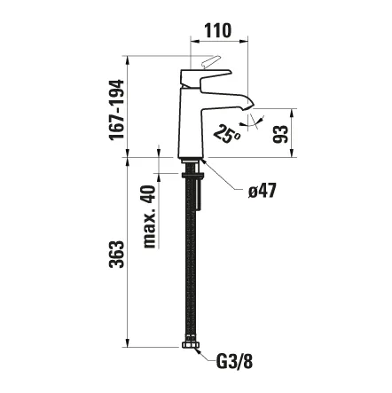 Einhebel-Waschtischmischer PURE Festauslauf Ausladung 110mm ohne Ablaufventil PVD Titanschwarz matt