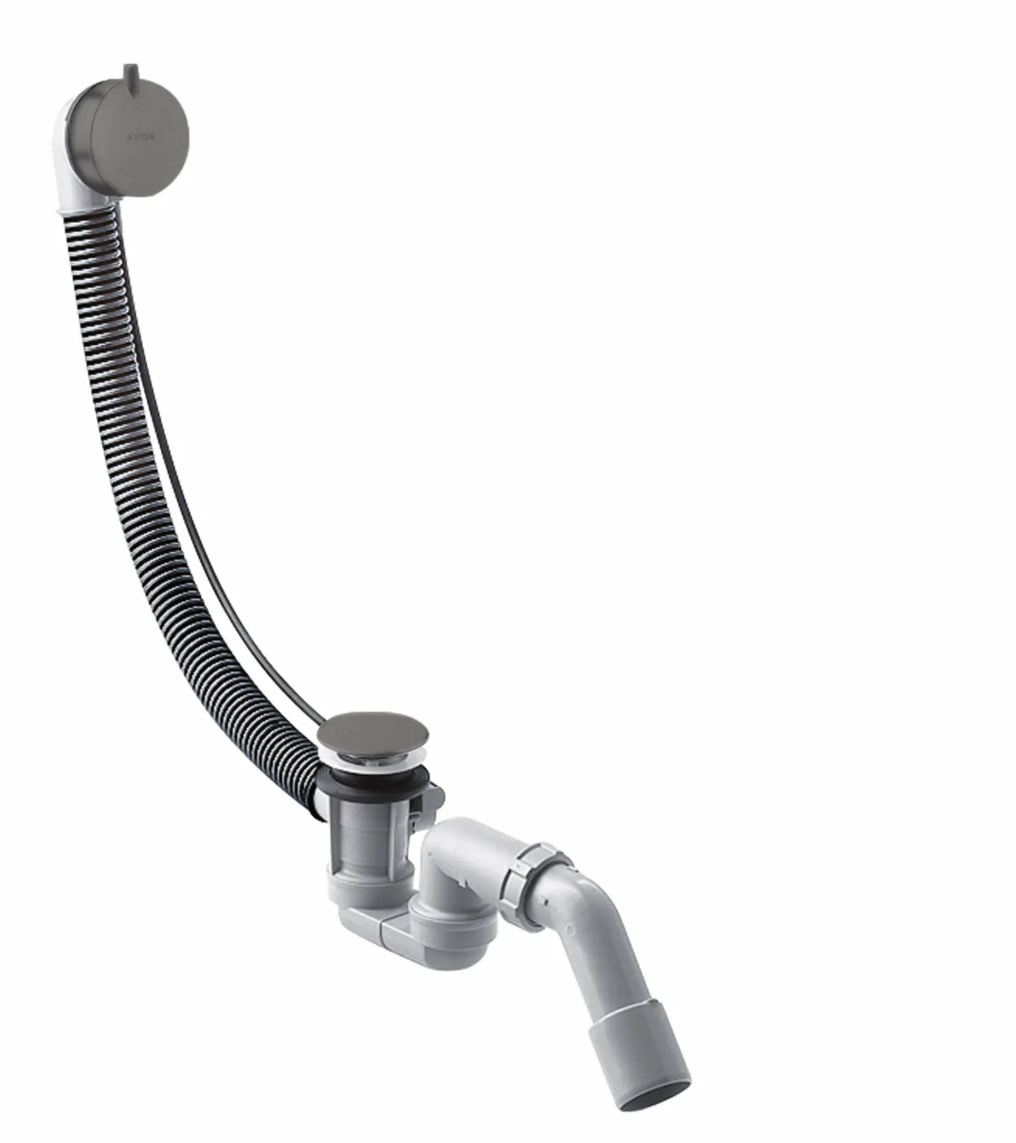 Hansgrohe AXOR Ab- und Überlaufgarnitur Flexaplus S Komplettset BBC Brushed Black Chrome für Normalwannen, PE-Verschraubung G 1 1/2 x 40/50 mm, Stauwasserhöhe 50 mm, Bowdenzuglänge 520 mm
