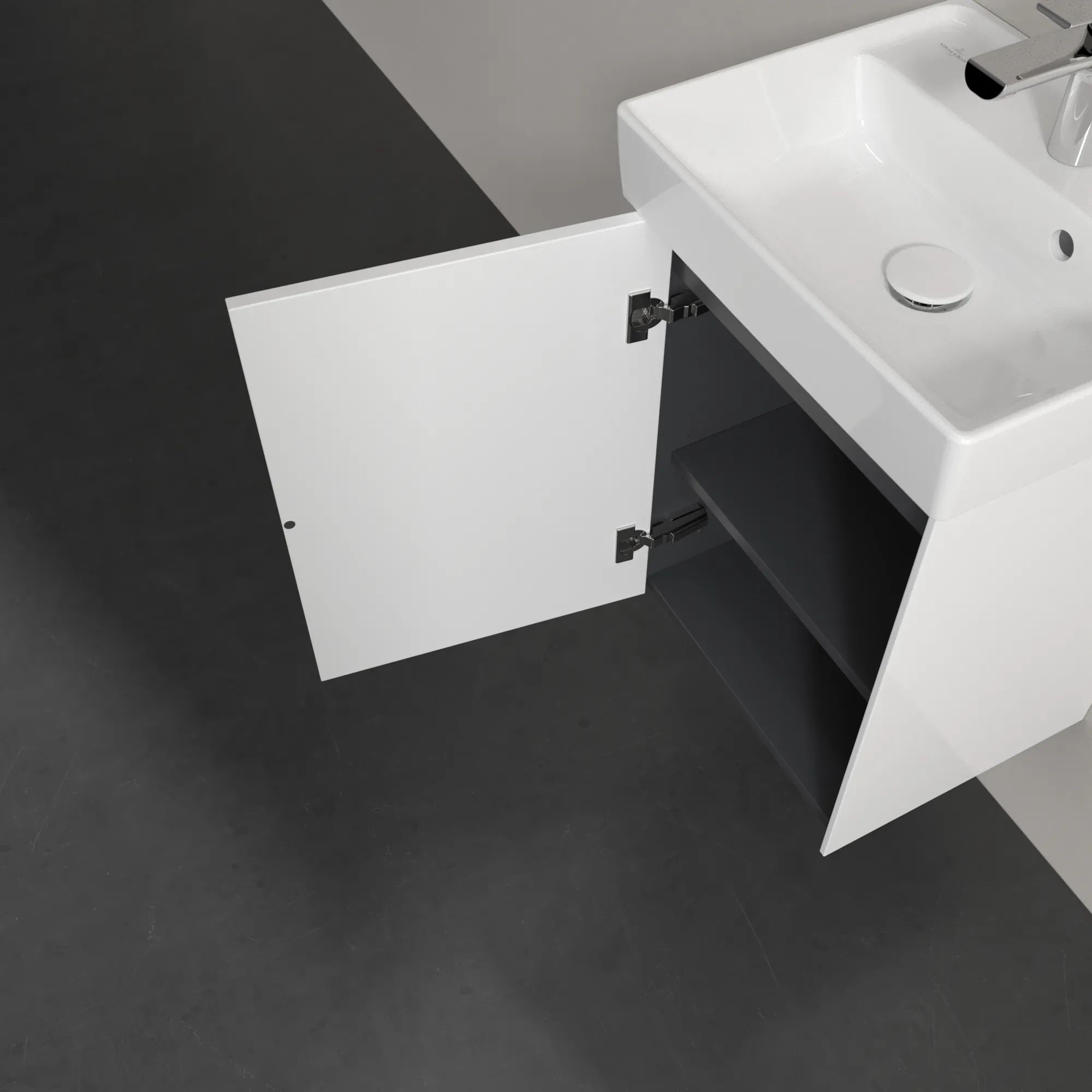 Villeroy & Boch Waschtischunterschrank mit Tür „Collaro“ 410 × 546 × 344 mm Glossy White, für Becken mittig, Anschlag links, ohne Beleuchtung