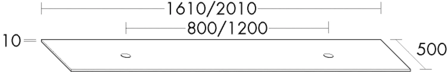 Waschtischplatte Glas für Aufsatzbecken, Waschtischplatte doppel symmetrisch, mit Beckenausschnitt, Tiefe: 500 mm, Breite: 2010 mm, Höhe: 10 mm Waschtischplatte Glas für Aufsatzbecken, Waschtischplatte doppel symmetrisch, mit Beckenausschnitt, Tiefe: 500 mm, Breite: 2010 mm, Höhe: 10 mm