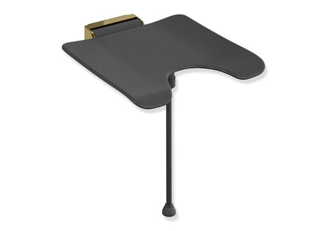 HEWI Klappsitz System 900, Wandkonsole aus Edelstahl PVD, Sitzfläche 450x450 mm, Bodenstütze 450-500 mm Höhe, Farbe Gold glänzend HEWI Klappsitz System 900, Wandkonsole aus Edelstahl PVD, Sitzfläche 450x450 mm, Bodenstütze 450-500 mm Höhe, Farbe Gold glänzend