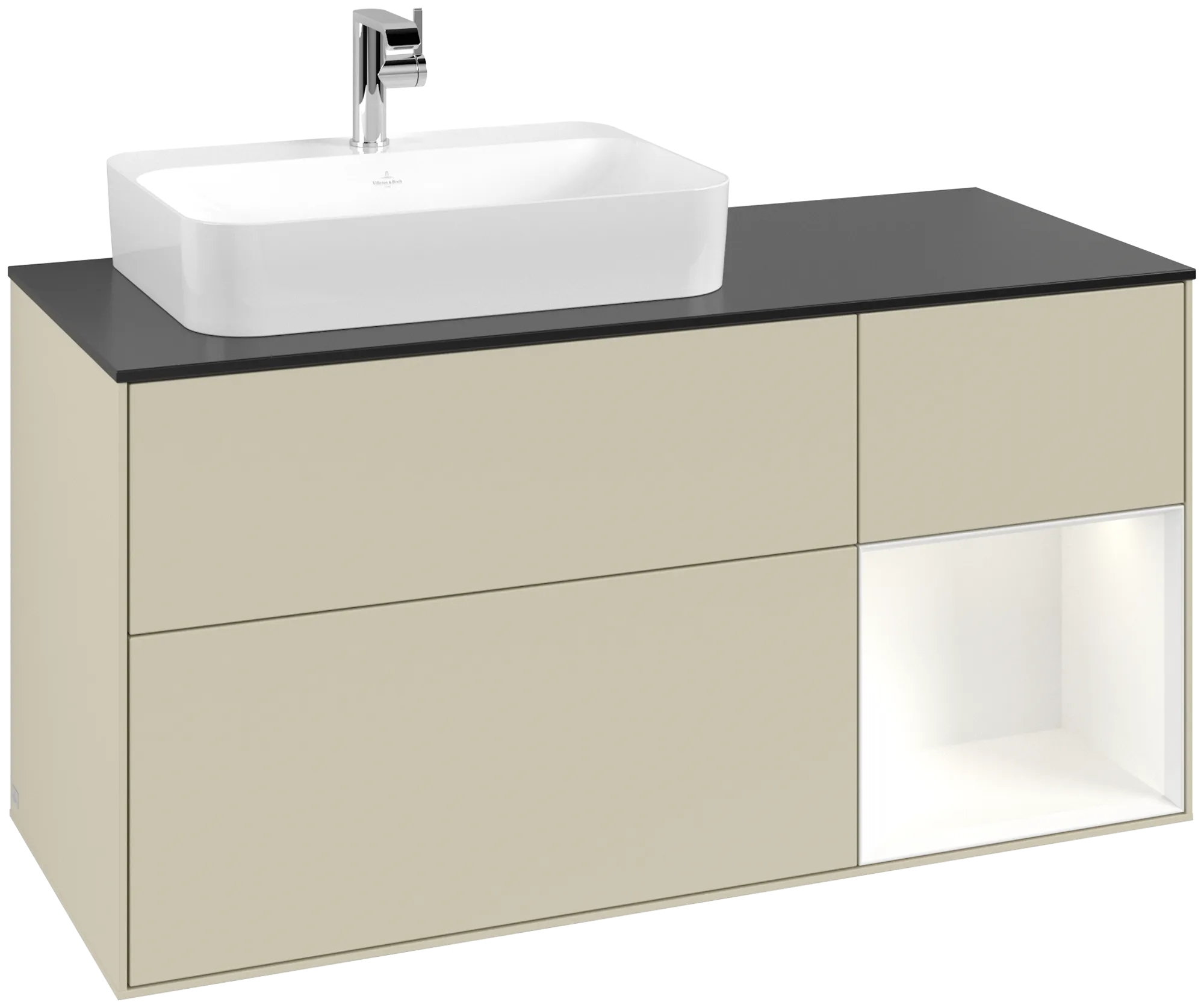 Villeroy & Boch Finion Waschbeckenunterschrank G40, 1200x603x501mm, mit Beleuchtung, 3 Auszüge, links