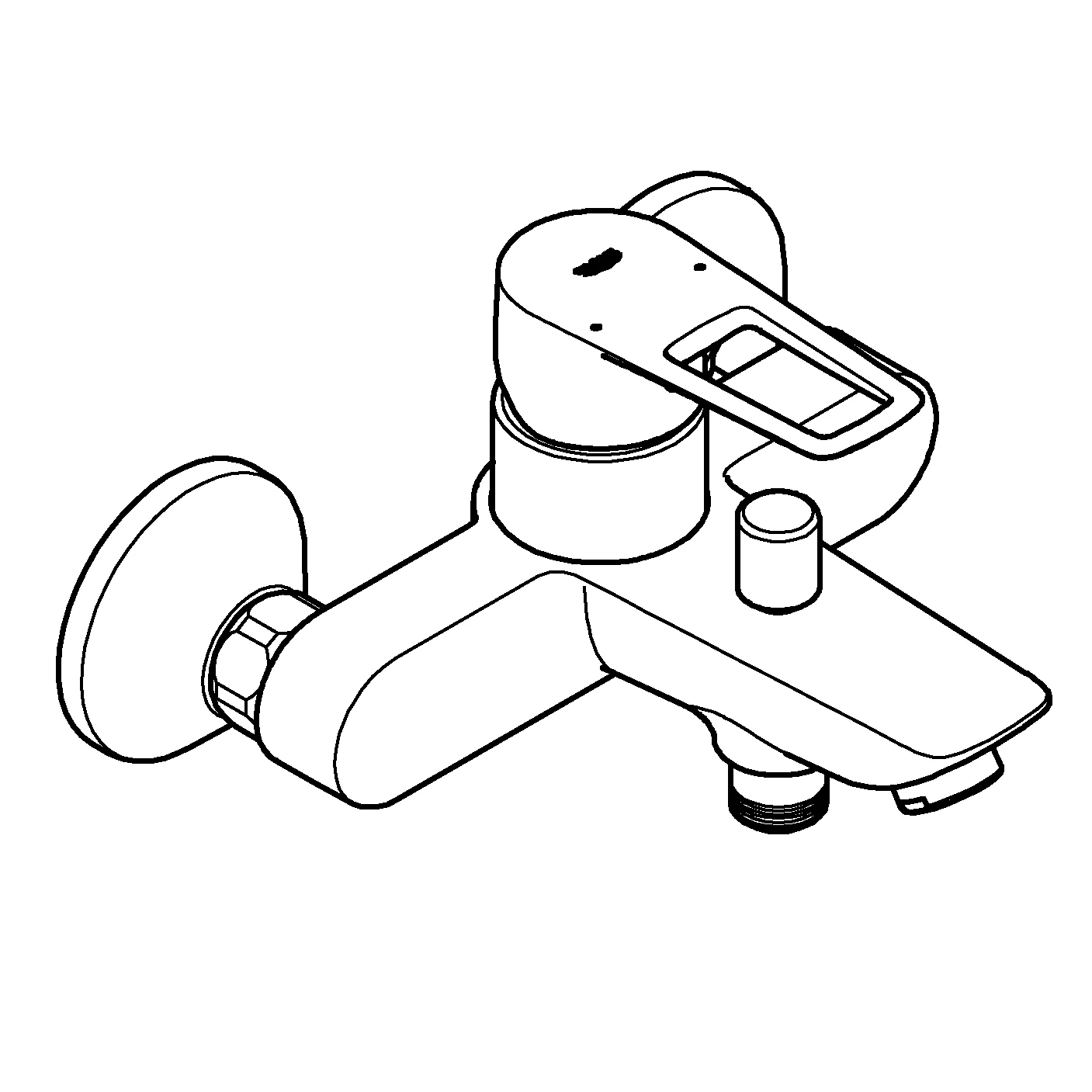 Einhand-Wannenbatterie BauLoop 23602_1, Wandmontage, mit Temperaturbegrenzer, S-Anschlüsse, eigensicher, chrom