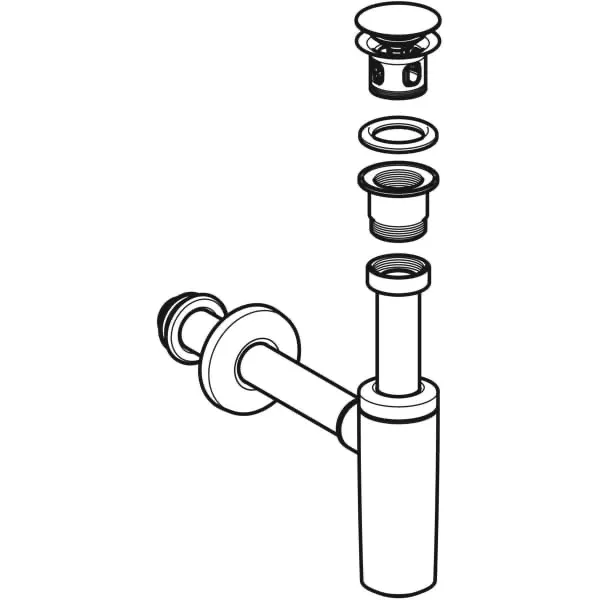 Waschbeckenablauf mit Siphon, Außenventilstopfen mit Druckbetätigung, Abgang horizontal: d=32 / 40mm, G=1 1/4″, hochglanz-verchromt Waschbeckenablauf mit Siphon, Außenventilstopfen mit Druckbetätigung, Abgang horizontal: d=32 / 40mm, G=1 1/4″, hochglanz-verchromt
