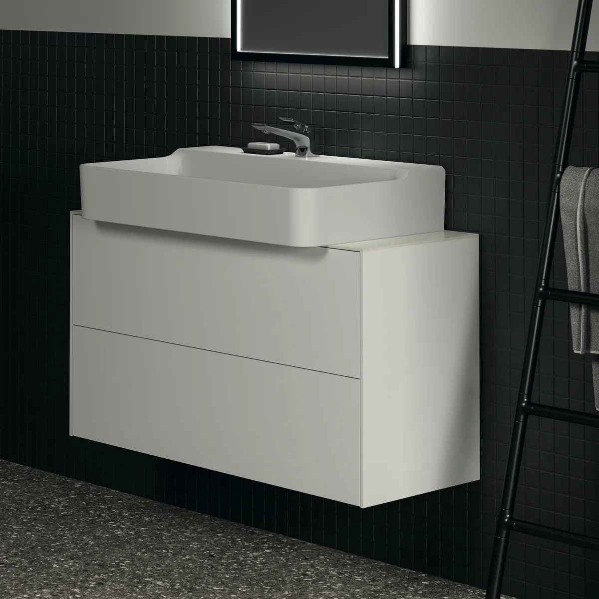 Waschtischplatte Conca, aus Keramik, 1002x373x6mm, Marmor Noir Desir