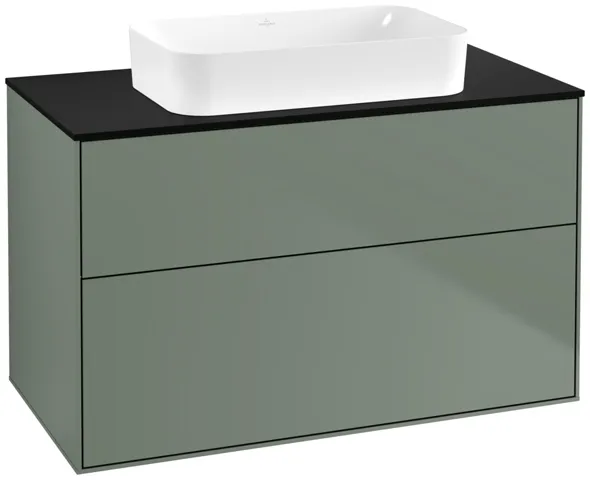 Villeroy & Boch Waschtischunterschrank „Finion“ für Schrankwaschtisch 1000 × 603 × 501 mm Olive Matt Lacquer, ohne Hahnlochbohrung, für Becken mittig