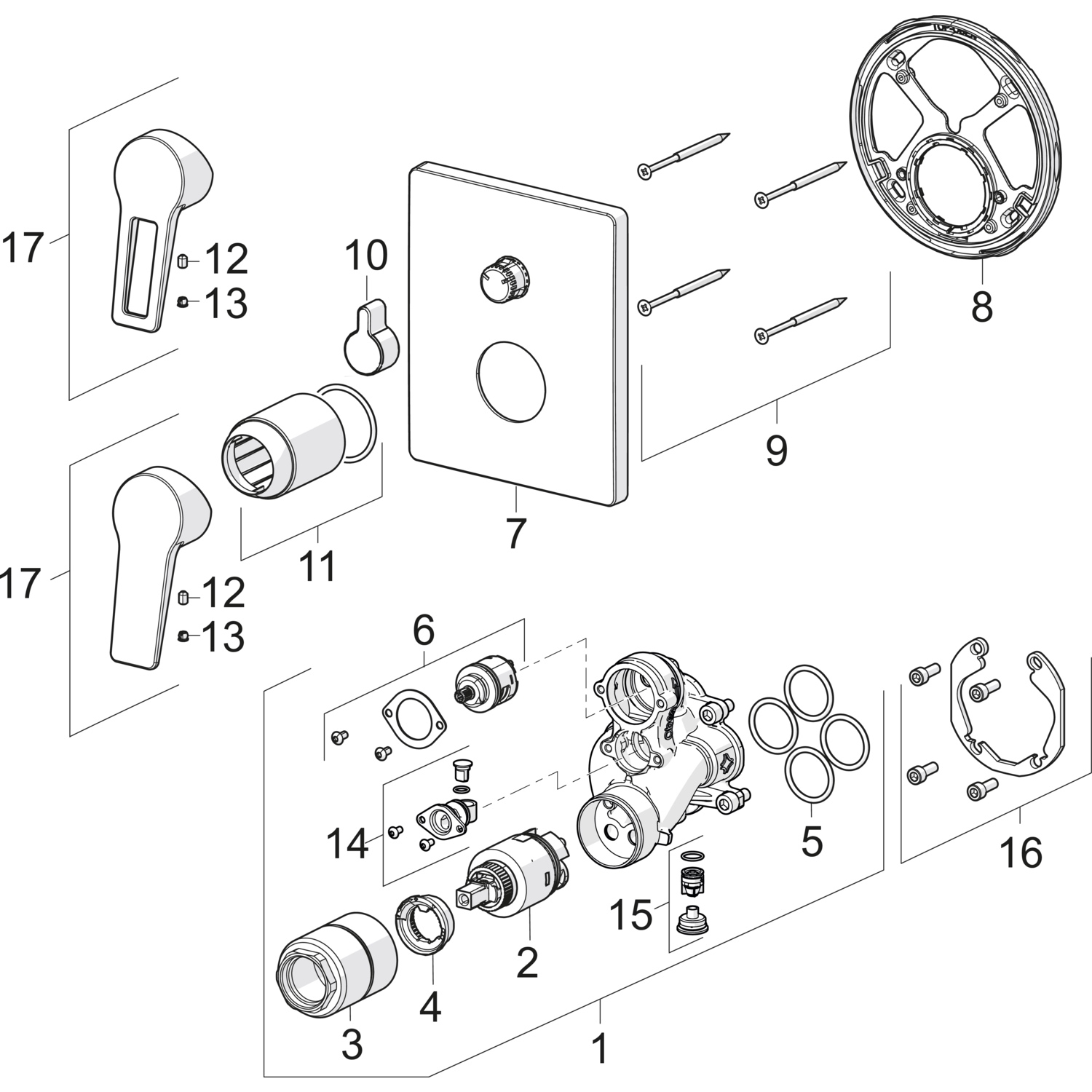 HA Einhebelmischer Fertigmontageset für Wanne/Brause HANSATWIST 8984 Rosette eckig mit Sicherungseinrichtung Chrom