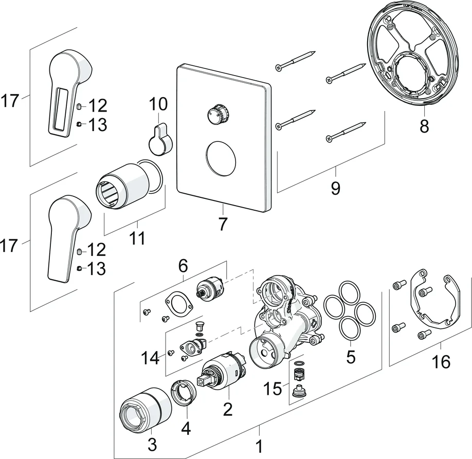 HansaTWIST Wannen- und Brausearmatur Einhebelmischer Fertigmontageset für Wanne/Brause 8984 Rosette eckig mit Sicherungseinrichtung Chrom