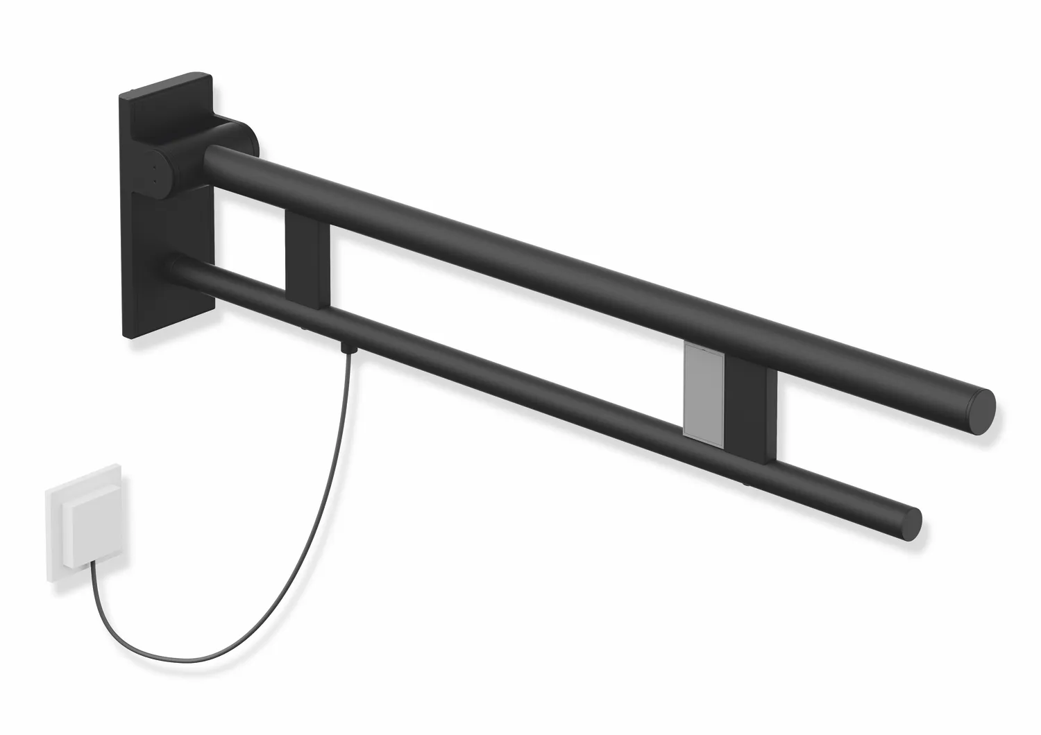 HEWI Stützklappgriff Duo Design A Edelstahl pulverbeschichtet Ausladung 850 mm E-Ausführung links HEWI Stützklappgriff Duo Design A Edelstahl pulverbeschichtet Ausladung 850 mm E-Ausführung links