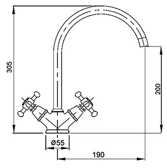 Spültisch-Einlochbatterie AqvaRetro I - schwenkbarer Auslauf - keramische Innenoberteile 90° - flexible Druckschläuche 3/8", DVGW W270 - chrom