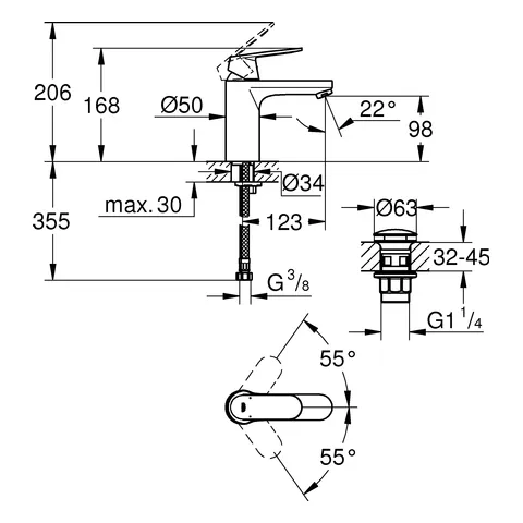 Einhand-Waschtischbatterie Eurosmart Cosmopolitan 23926, M-Size, Einlochmontage, glatter Körper, Push-open Ablaufgarnitur 1 1/4'', chrom Einhand-Waschtischbatterie Eurosmart Cosmopolitan 23926, M-Size, Einlochmontage, glatter Körper, Push-open Ablaufgarnitur 1 1/4'', chrom