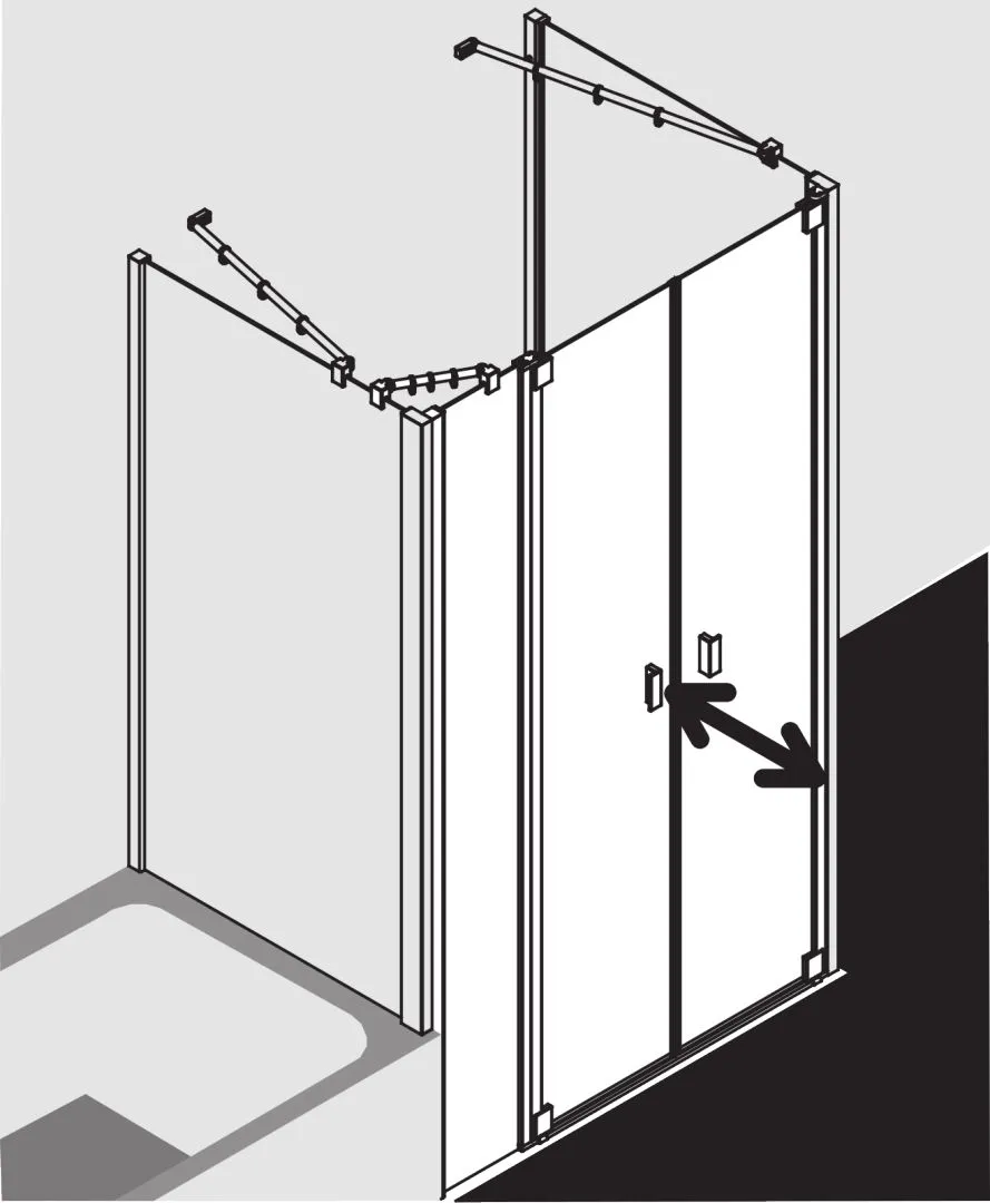 Kermi Pendeltür mit Festfeld links für Nische und Ecke „RAYA“ Glas Klar, Profile Silber Mattglanz, BV: 1458 - 1518 mm GAK: 1445 - 1495 mm WE: 1458 - 1518 mm H: 1850 mm Kermi Pendeltür mit Festfeld links für Nische und Ecke „RAYA“ Glas Klar, Profile Silber Mattglanz, BV: 1458 - 1518 mm GAK: 1445 - 1495 mm WE: 1458 - 1518 mm H: 1850 mm