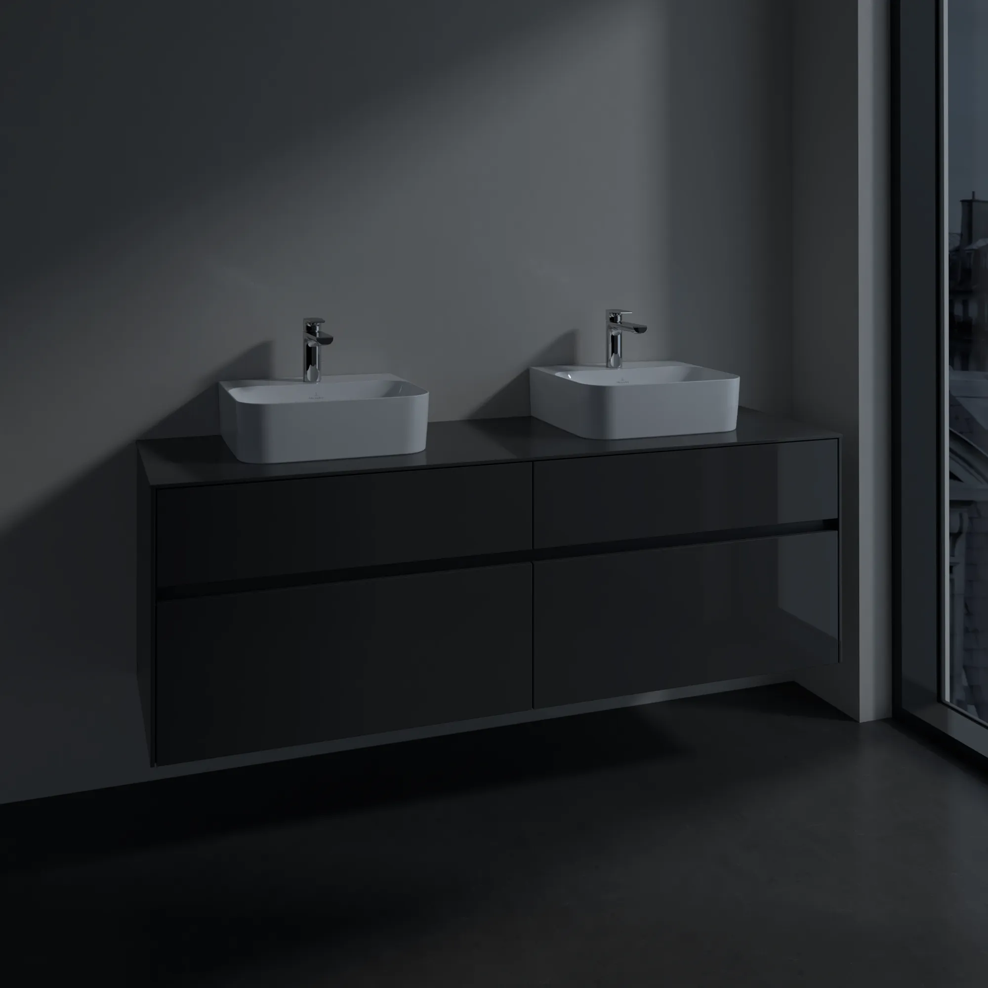 Villeroy & Boch Waschtischunterschrank „Collaro“ 1600 × 548 × 500 mm Glossy Grey, ohne Beleuchtung, für links und rechts Villeroy & Boch Waschtischunterschrank „Collaro“ 1600 × 548 × 500 mm Glossy Grey, ohne Beleuchtung, für links und rechts