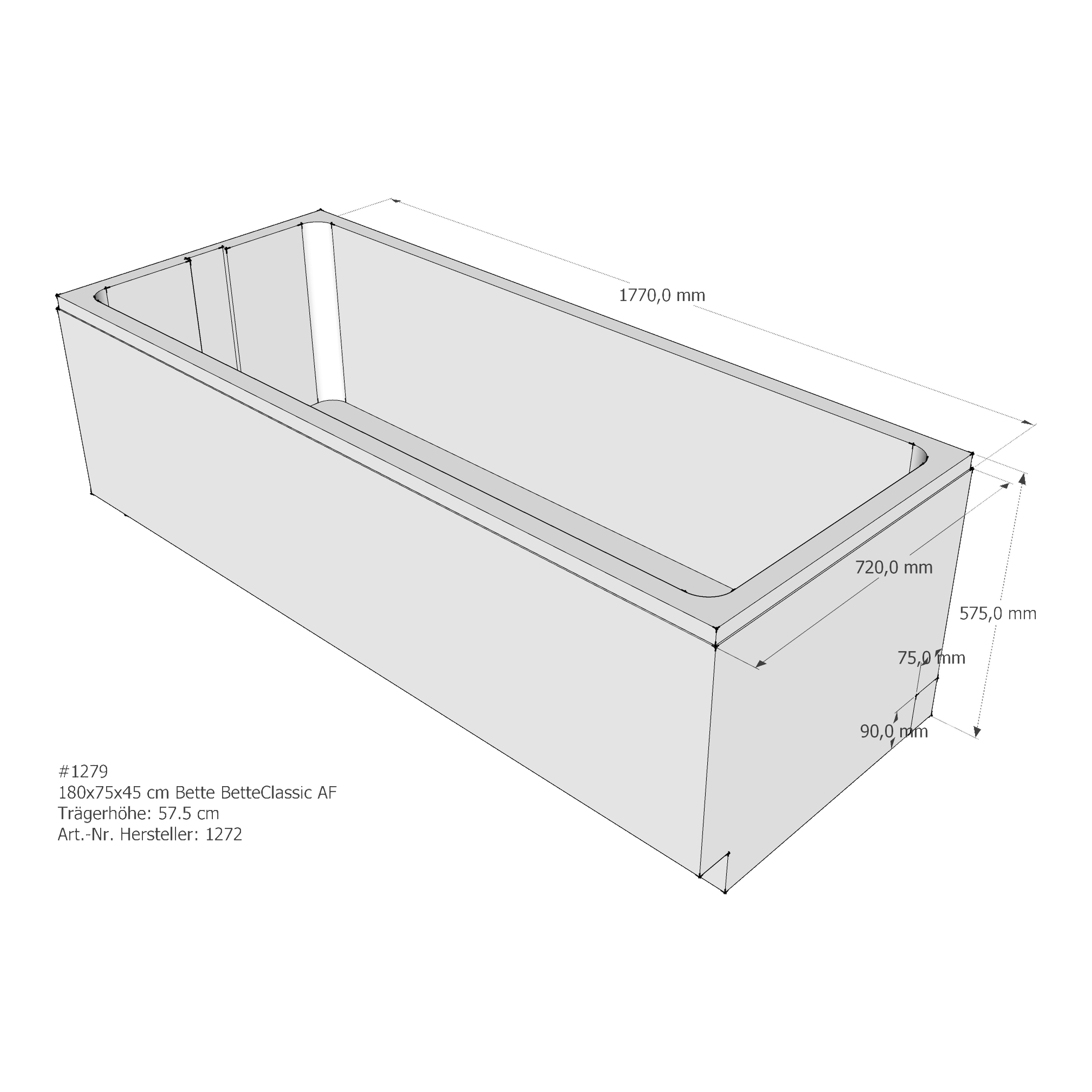 Badewannenträger für Bette Classic 180 × 75 × 45 cm Breite: 75 cm / Länge: 180 cm Badewannenträger für Bette Classic 180 × 75 × 45 cm Breite: 75 cm / Länge: 180 cm