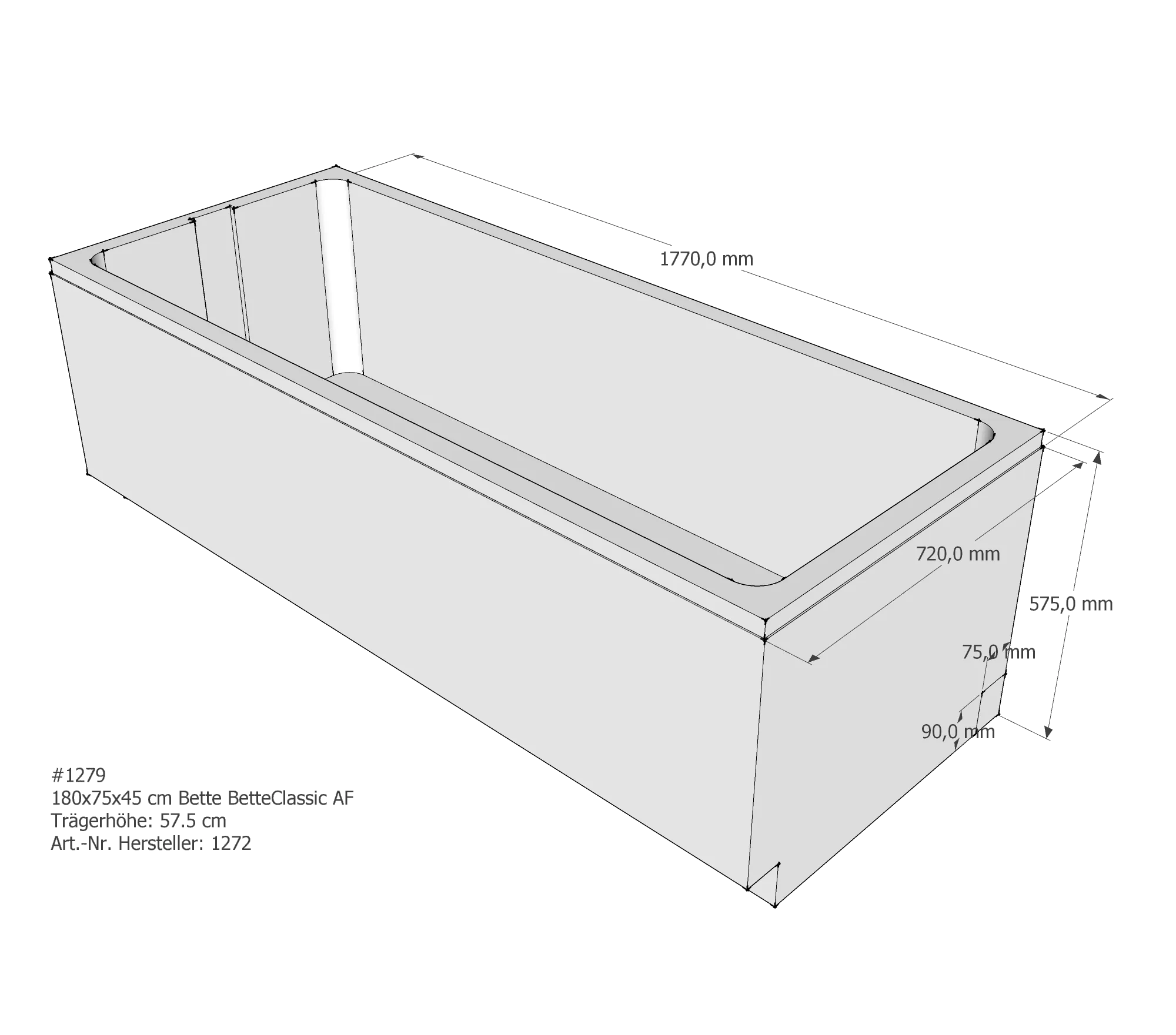 Badewannenträger für Bette Classic 180 × 75 × 45 cm Breite: 75 cm / Länge: 180 cm Badewannenträger für Bette Classic 180 × 75 × 45 cm Breite: 75 cm / Länge: 180 cm