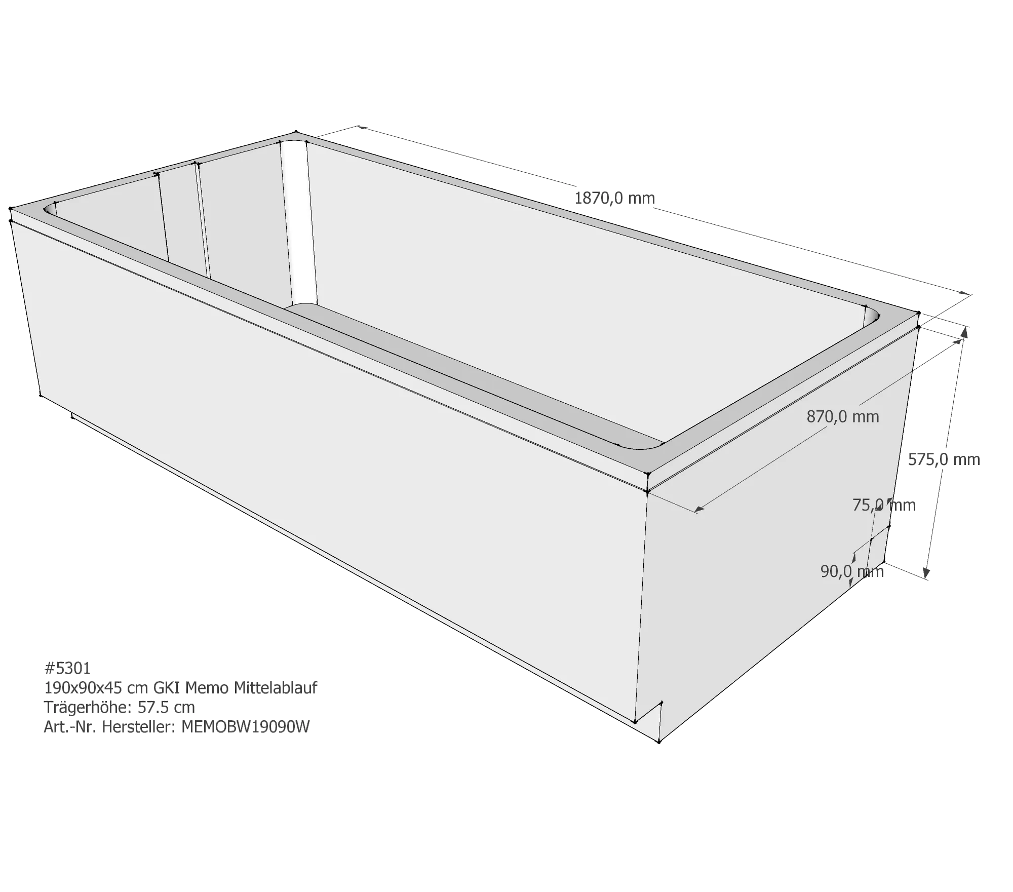 Duschwannenträger passend für GKI Memo 190 × 90 × 45 cm