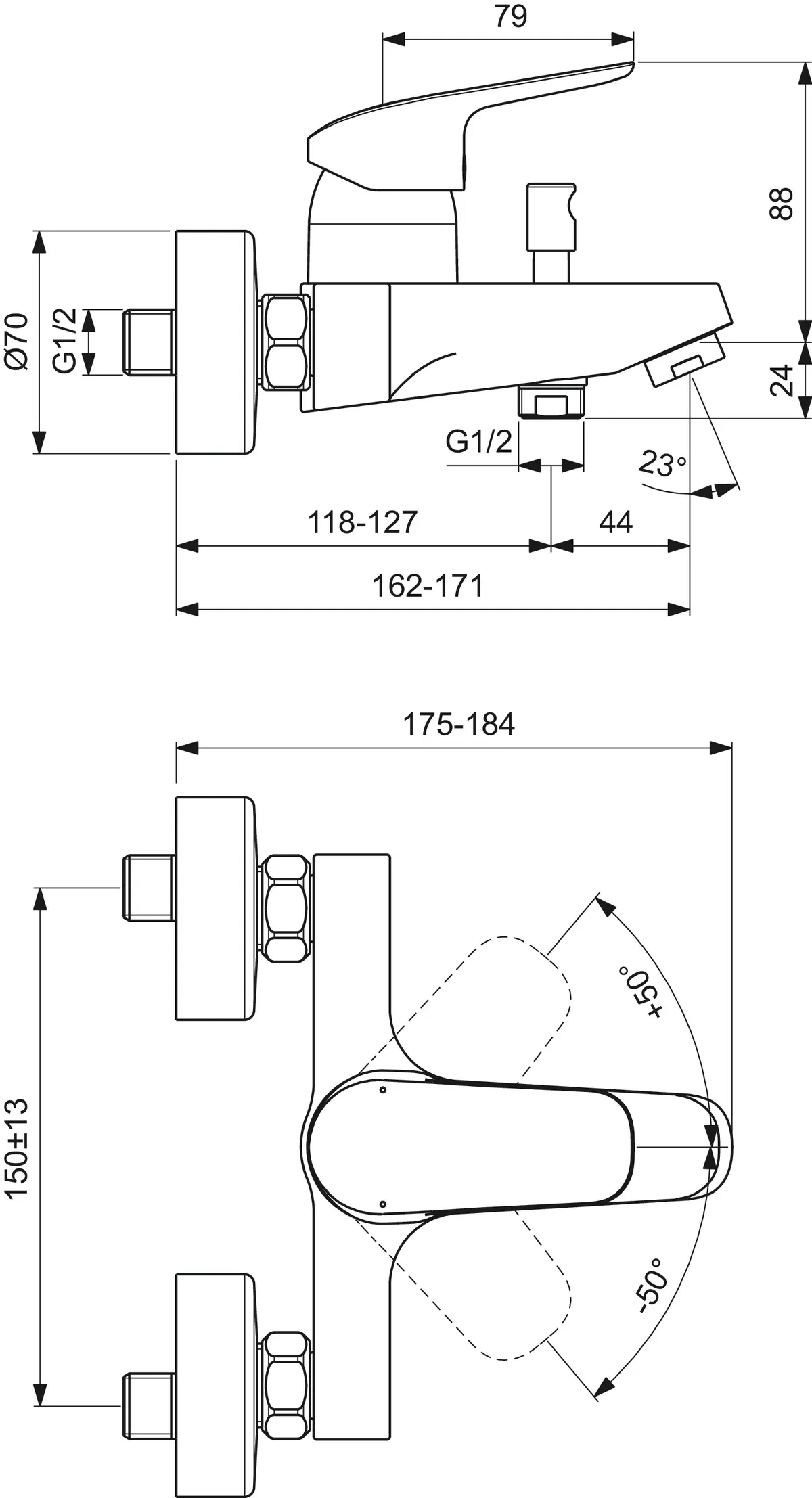 Einhand-Wannenarmatur „Ceraflex“ Ausladung 162 mm