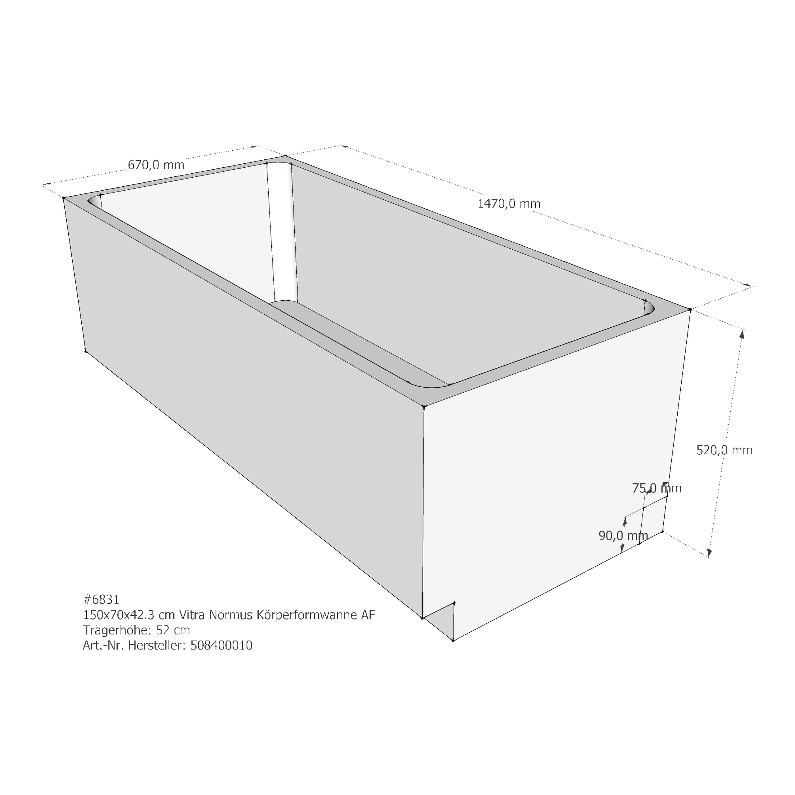 Badewannenträger für VitrA Normus 150 × 70 × 42,3 cm