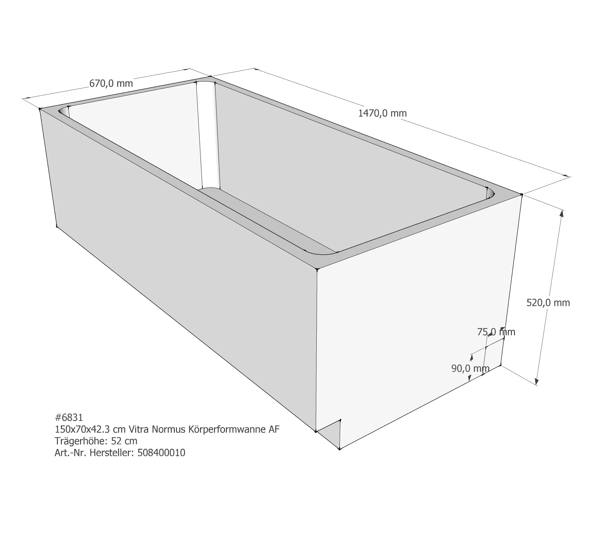 Badewannenträger für VitrA Normus 150 × 70 × 42,3 cm