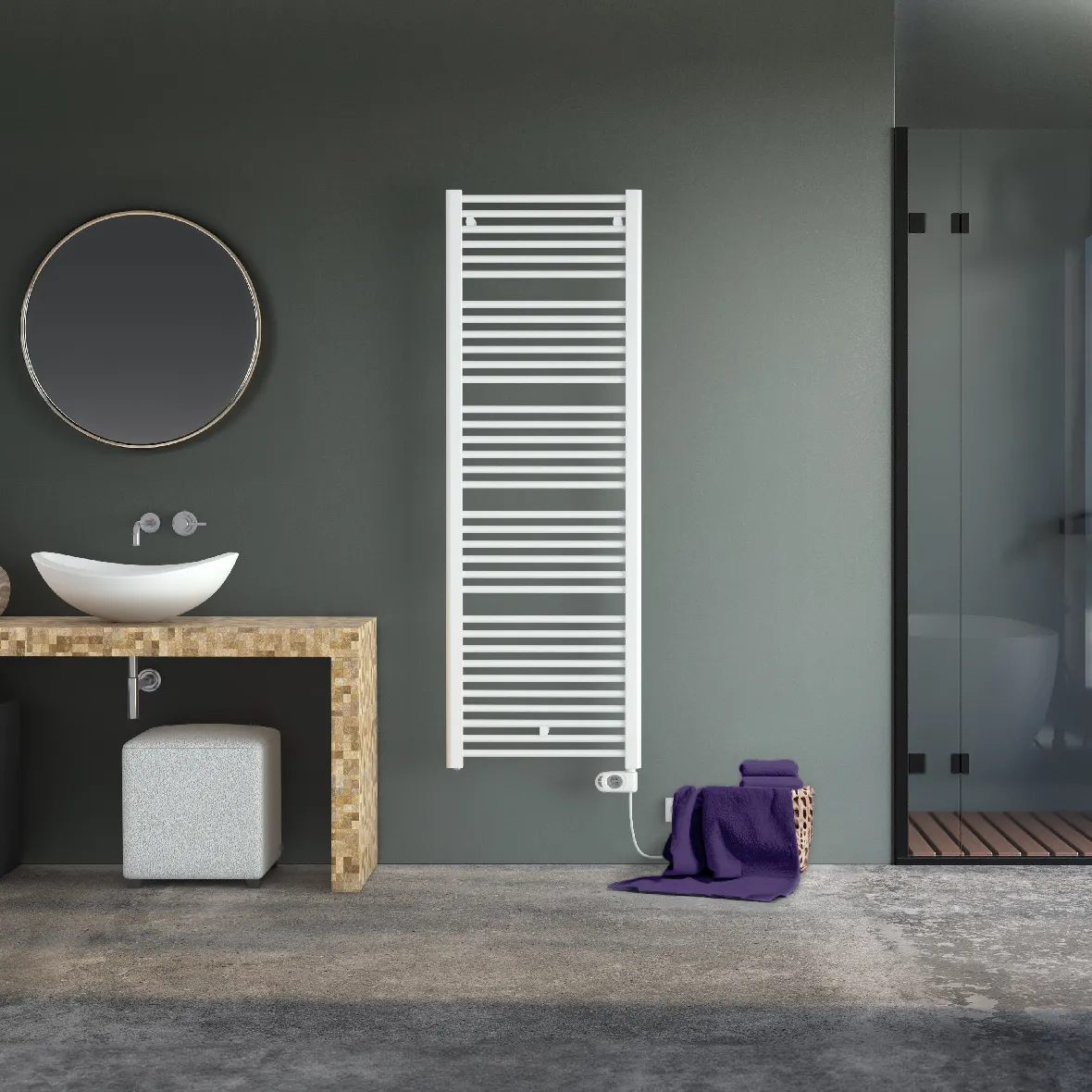 Zehnder Design-Elektroheizkörper Elektrobetrieb „Dero“ mit Heizstab Musa Eco 50 × 87,8 cm in Verkehrsweiß (RAL 9016, glänzend) Zehnder Design-Elektroheizkörper Elektrobetrieb „Dero“ mit Heizstab Musa Eco 50 × 87,8 cm in Verkehrsweiß (RAL 9016, glänzend)