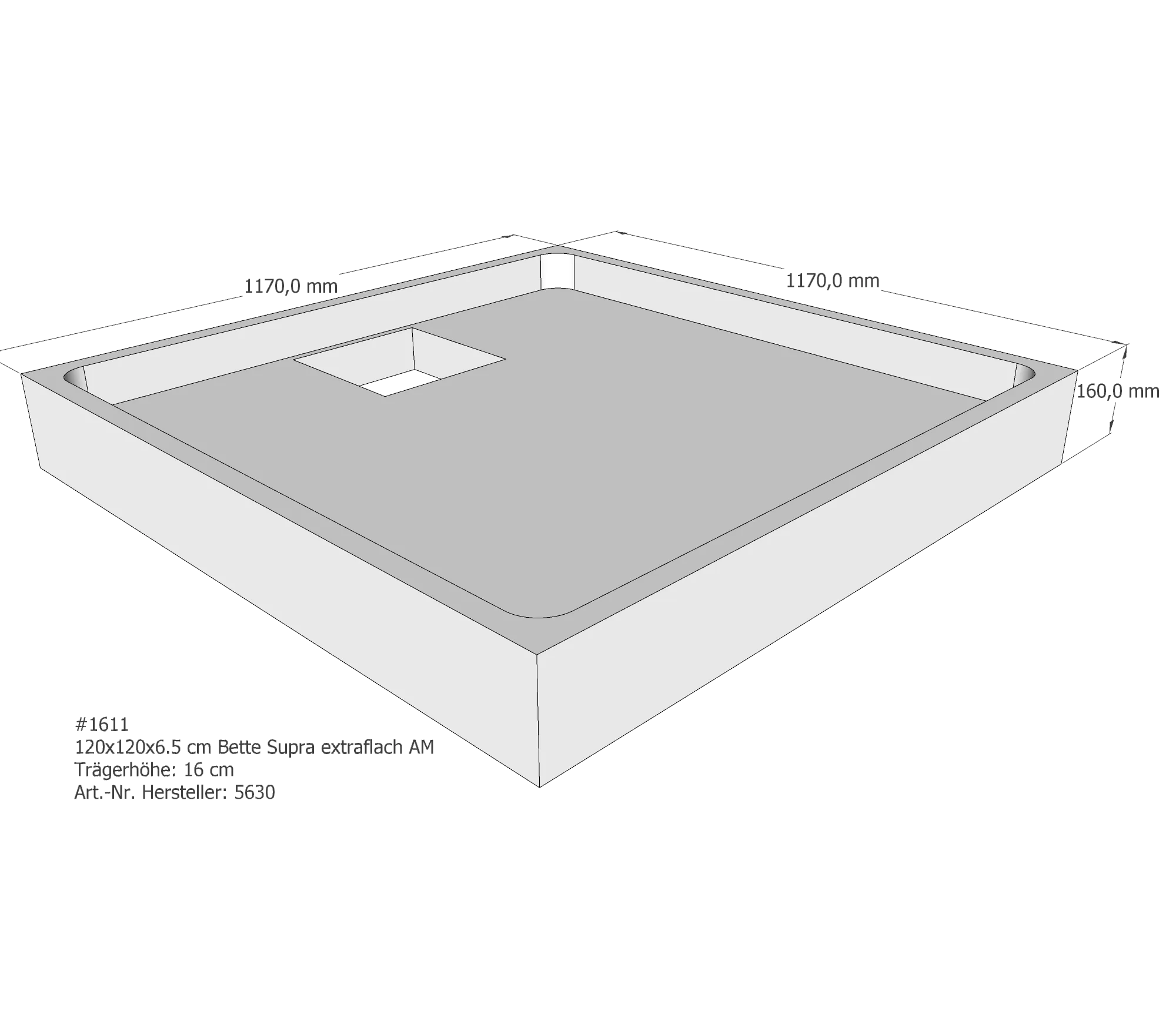 Duschwannenträger für Bette Supra (extraflach) 120 × 120 × 6,5 cm Breite: 120 cm / Länge: 120 cm Duschwannenträger für Bette Supra (extraflach) 120 × 120 × 6,5 cm Breite: 120 cm / Länge: 120 cm