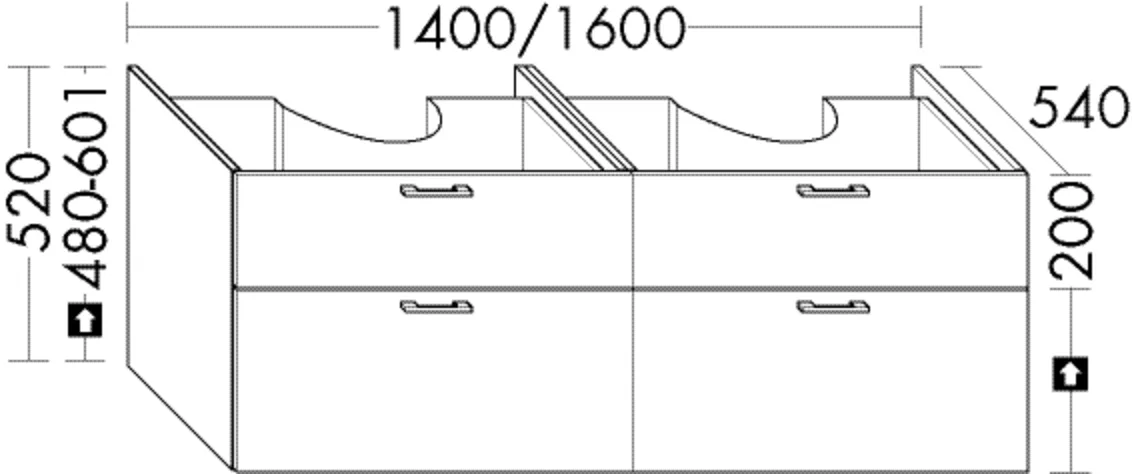 Burgbad Waschtischunterschrank Sys30, 1400 mm breit, 520 mm hoch, 540 mm tief, 2 Schubladen oben, 2 Auszüge unten, inkl. Raumsparsiphon Burgbad Waschtischunterschrank Sys30, 1400 mm breit, 520 mm hoch, 540 mm tief, 2 Schubladen oben, 2 Auszüge unten, inkl. Raumsparsiphon