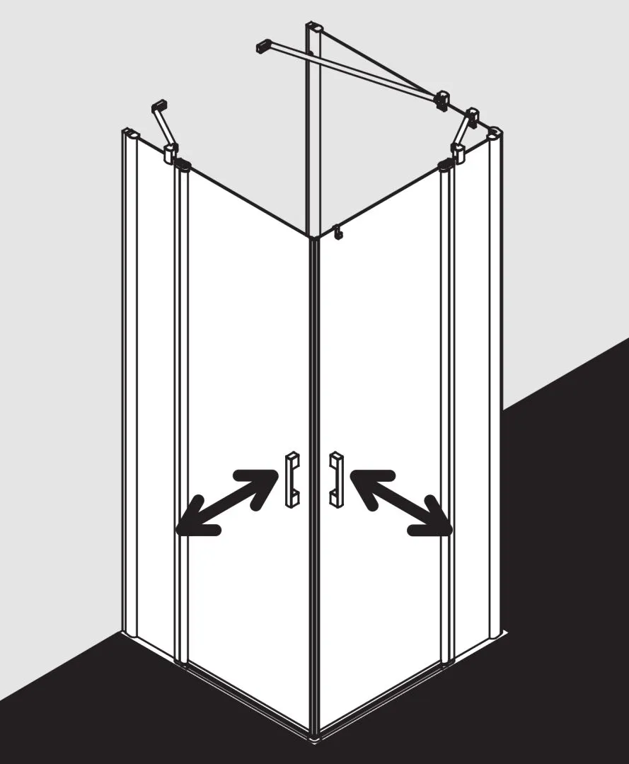 Kermi Duschtür Eckeinstieg 2-teilig Pendeltüren mit Festfeldern Halbteil links „PEGA“ Glas Klar, Profile Silber Hochglanz, BV: 715 - 740 mm GAK: 700 - 725 mm WE: 725 - 750 mm H: 1850 mm