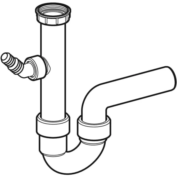 Rohrbogengeruchsverschluss für Spülbecken, mit Winkelschlauchtülle, Abgang horizontal: d=50mm, G=1 1/2″, weiß-alpin