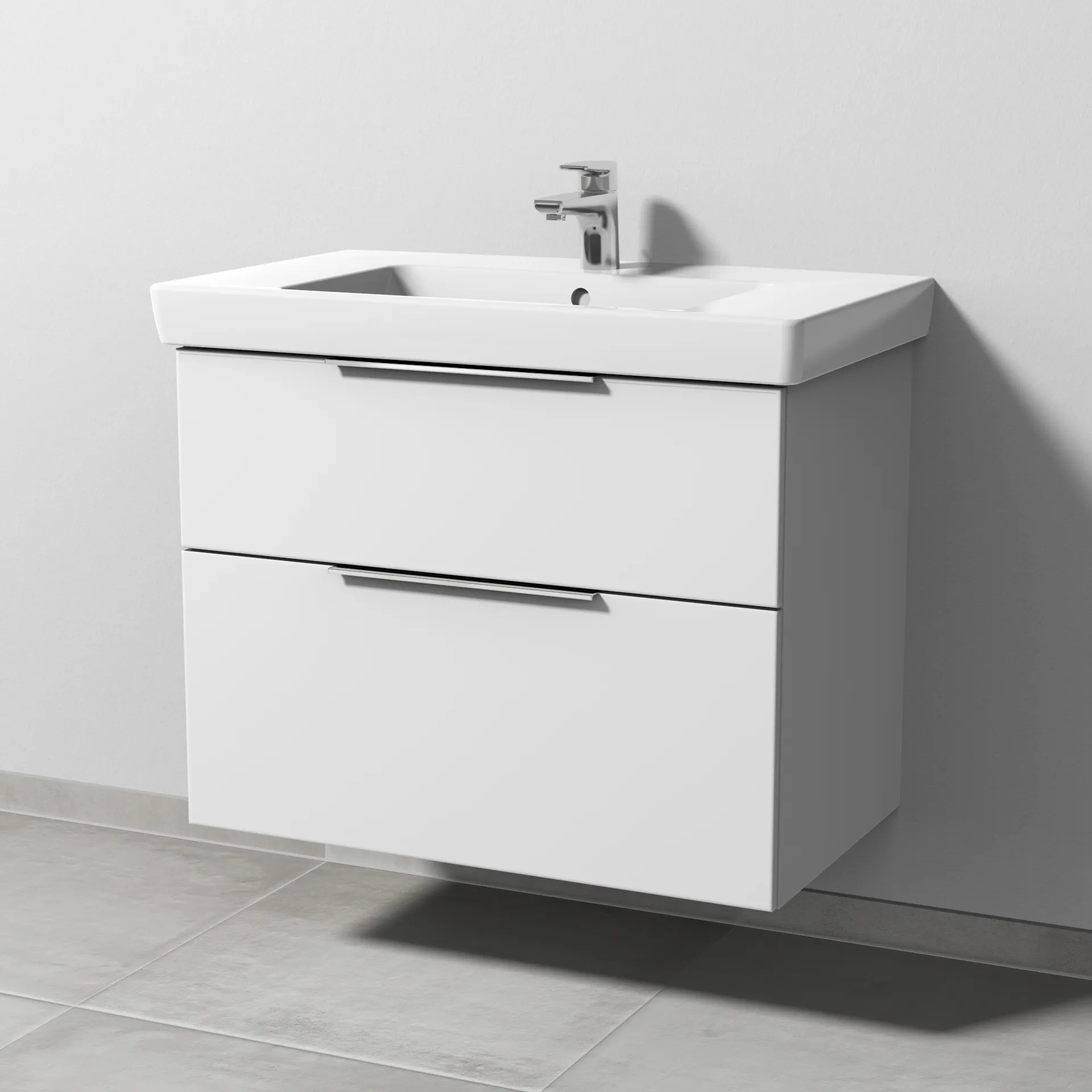 Sanipa Waschtischunterschrank „3way“ 750 × 593 × 447 mm in Weiß-Soft, Becken mittig Sanipa Waschtischunterschrank „3way“ 750 × 593 × 447 mm in Weiß-Soft, Becken mittig