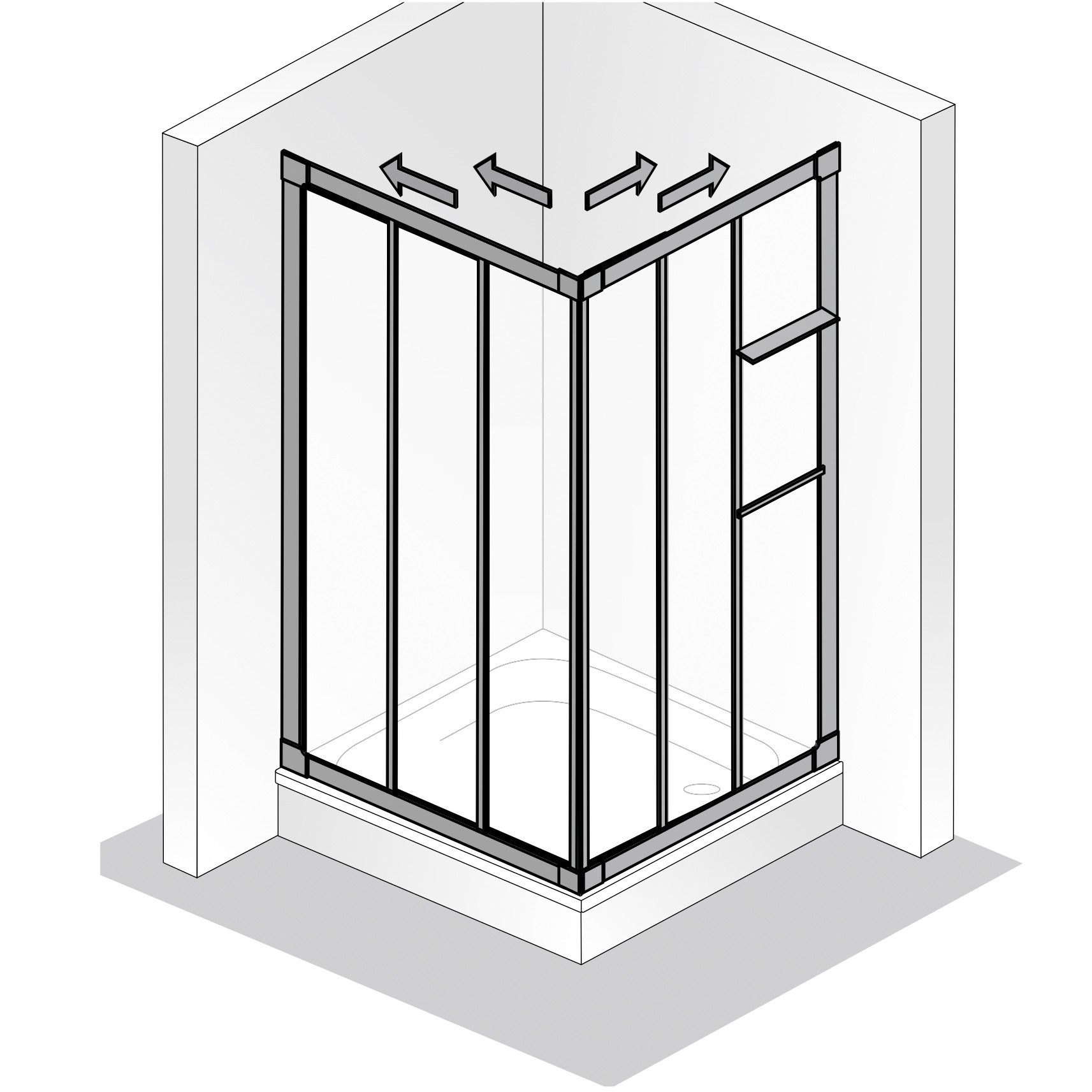HSK gerahmte Eckeinstieg mit Schiebetür 3-teilig „Favorit“ Glas Tropfen hell (Kunstglas), Profile Pergamon HSK gerahmte Eckeinstieg mit Schiebetür 3-teilig „Favorit“ Glas Tropfen hell (Kunstglas), Profile Pergamon