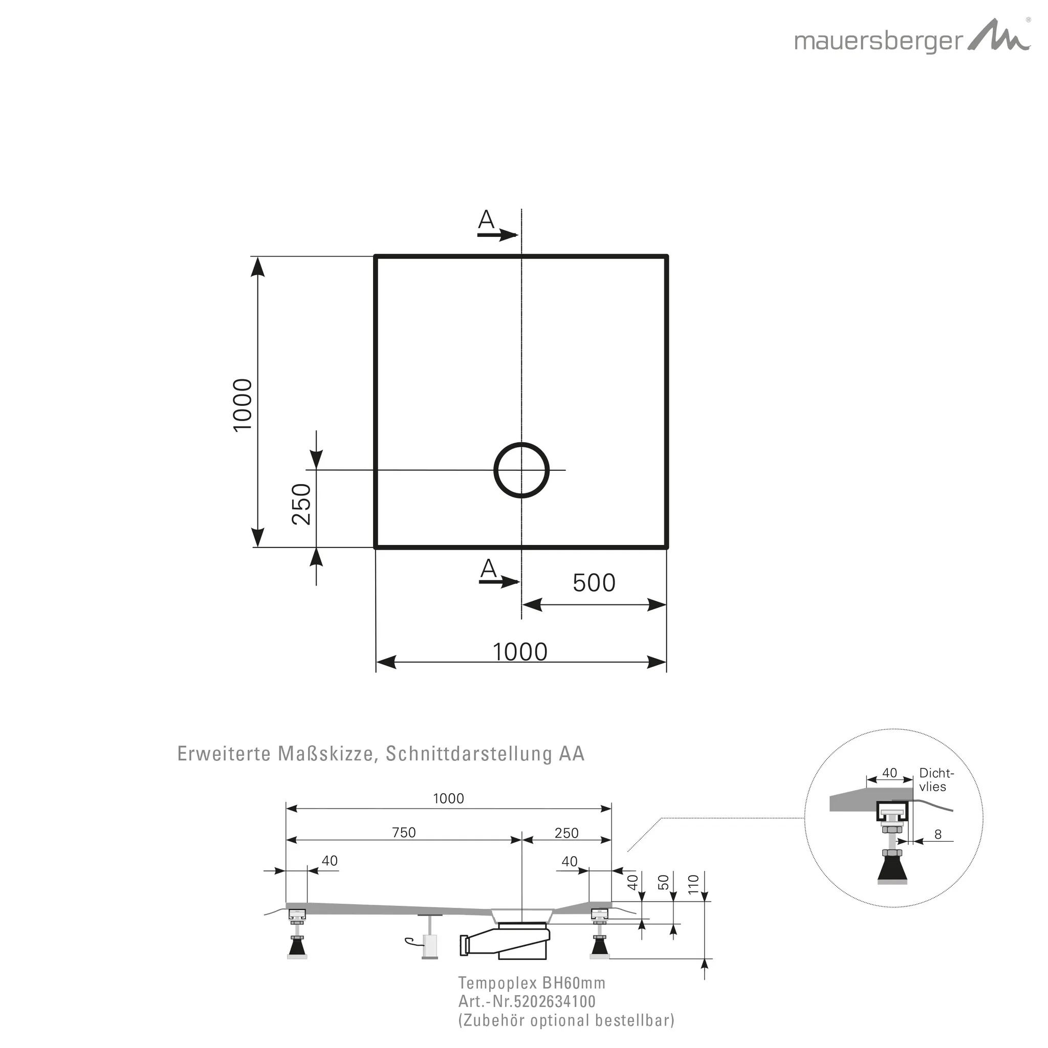 Mauersberger Acryl-Duschfläche isca 100⁄100 1000x1000x110, Farbgruppe: 2