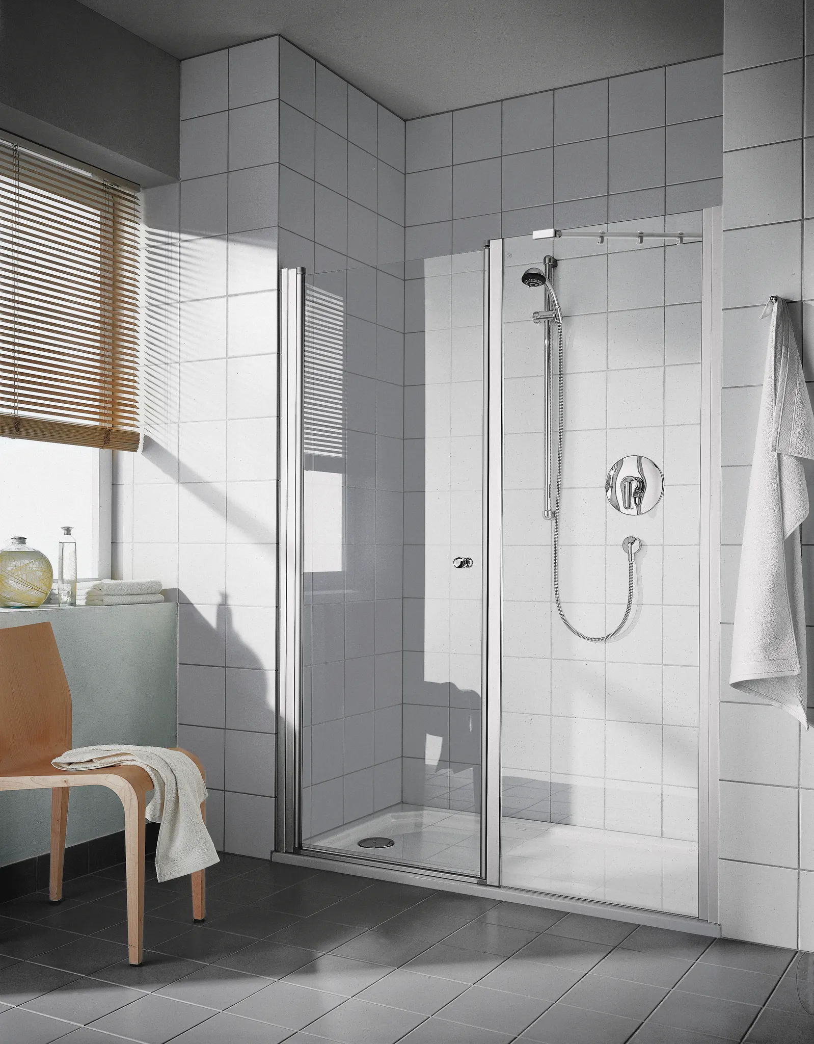 Kermi Duschdesign IBIZA 2000 Schwingtür und Festfeld, Silber Mattglanz