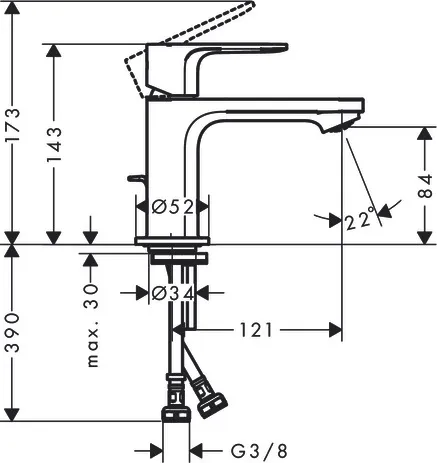 Einhebel-Waschtischmischer Rebris S 80 CoolStart m.Zugstange chrom Einhebel-Waschtischmischer Rebris S 80 CoolStart m.Zugstange chrom