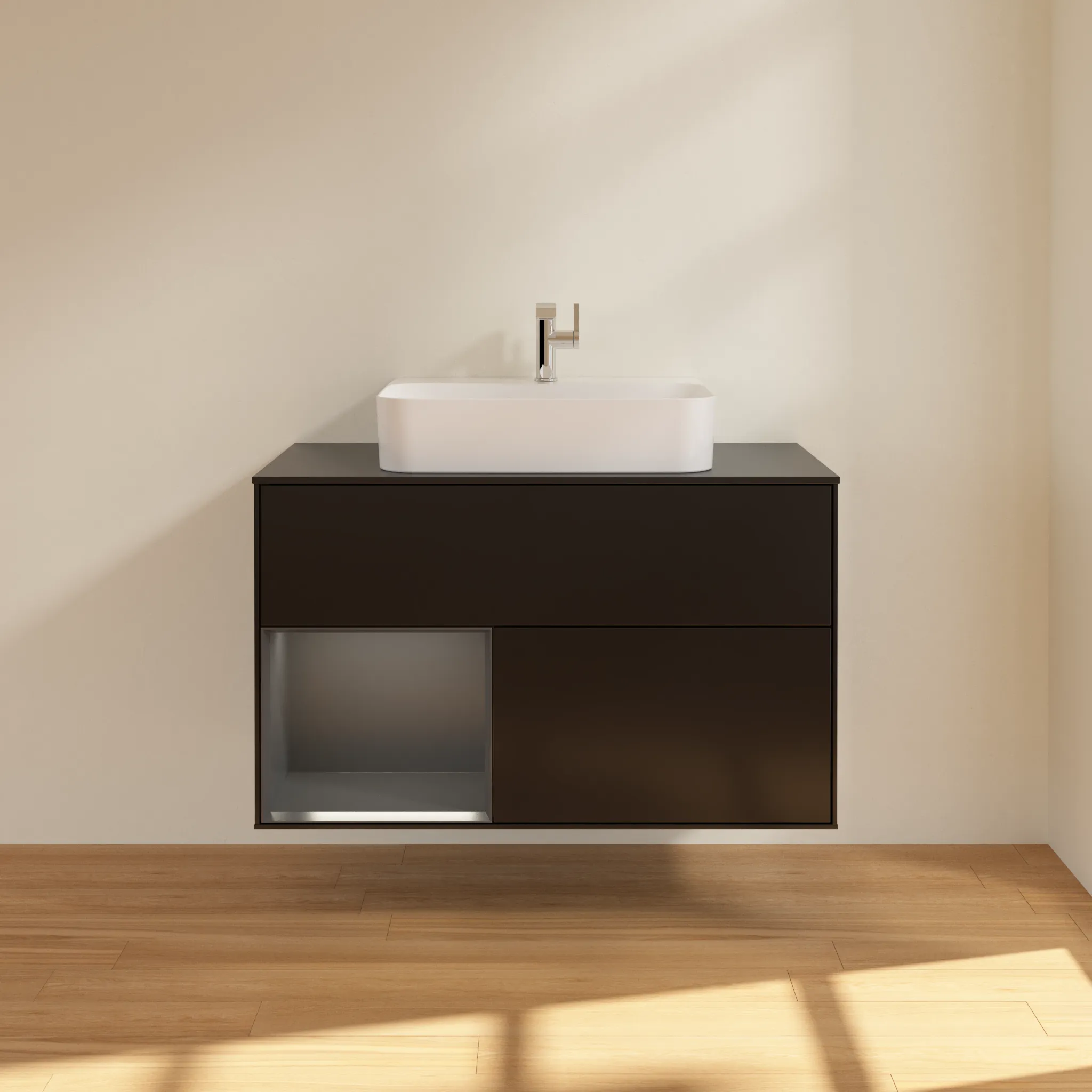 Villeroy & Boch Waschbeckenunterschrank Finion F11, 1000x603x501 mm, Black Matt Lacquer, mit Beleuchtung und Push-to-open Funktion