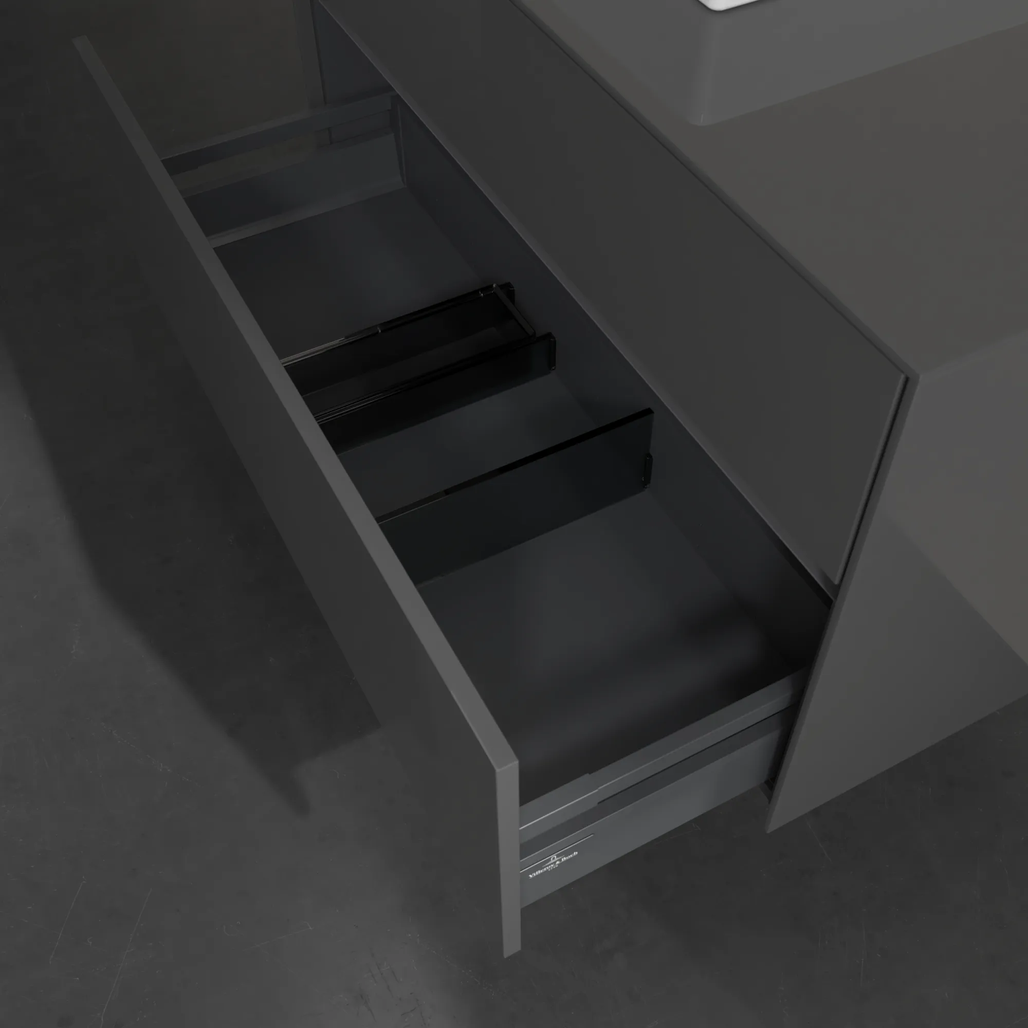 Villeroy & Boch Waschbeckenunterschrank Collaro C01400, Eckig Glossy Grey, 1.000 x 548 x 500 mm, mit SoftClosing, 2 Auszügen, 1 Waschbecken