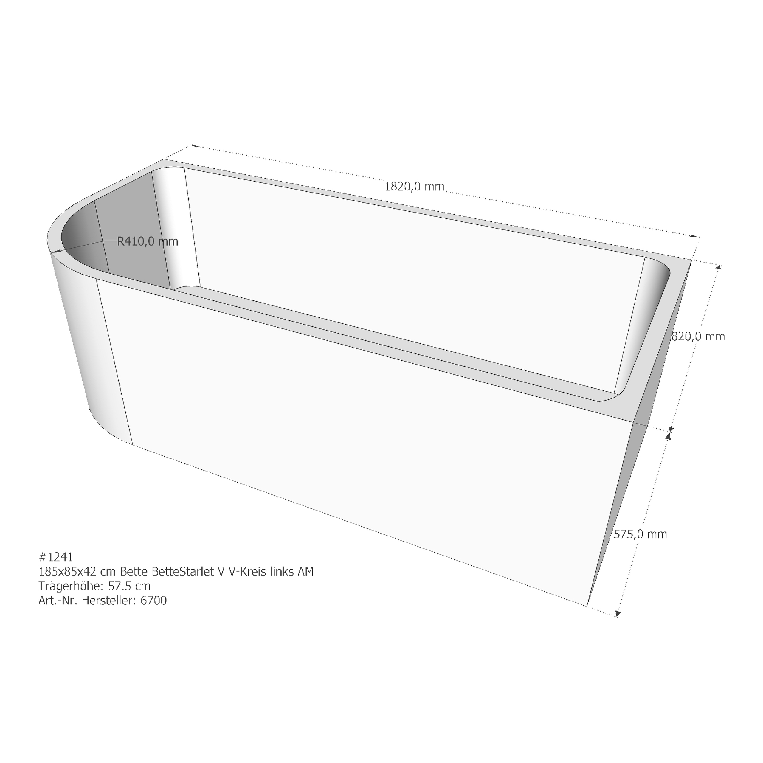 Badewannenträger für Bette Starlet V links 185 × 85 × 42 cm Breite: 85 cm / Länge: 185 cm Badewannenträger für Bette Starlet V links 185 × 85 × 42 cm Breite: 85 cm / Länge: 185 cm