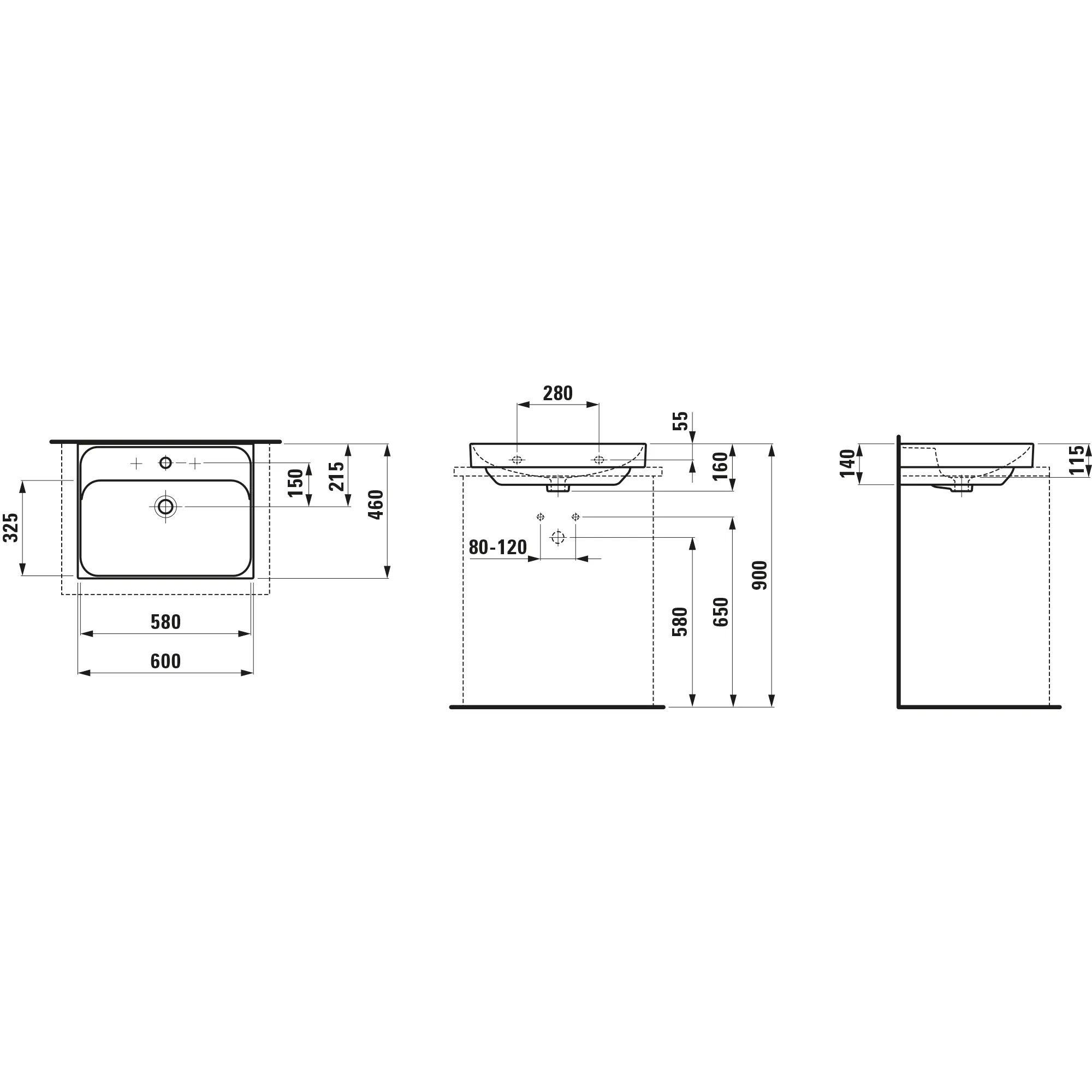 Aufsatzwaschtisch, MEDA, 460x600x160, 1 Hahnloch mit Überlauf, weiß Aufsatzwaschtisch, MEDA, 460x600x160, 1 Hahnloch mit Überlauf, weiß