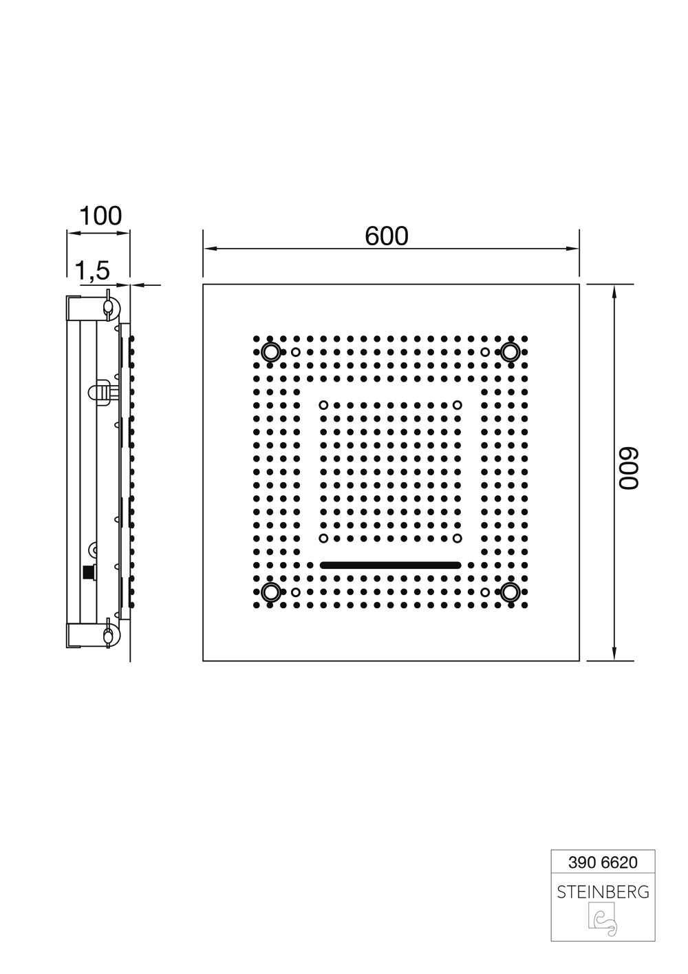 Serie 390 Relax Rain Regenpaneel mit LED 60 x 60 cm, mit 3- Strahlarten für Deckeneinbau, verchromt Serie 390 Relax Rain Regenpaneel mit LED 60 x 60 cm, mit 3- Strahlarten für Deckeneinbau, verchromt