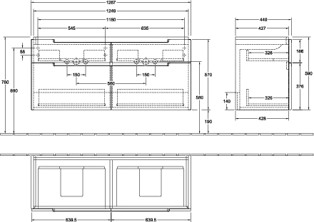 Villeroy & Boch Subway 2.0 Waschbeckenunterschrank A91710, 1287 x 590 x 449 mm, Glossy Grey Villeroy & Boch Subway 2.0 Waschbeckenunterschrank A91710, 1287 x 590 x 449 mm, Glossy Grey