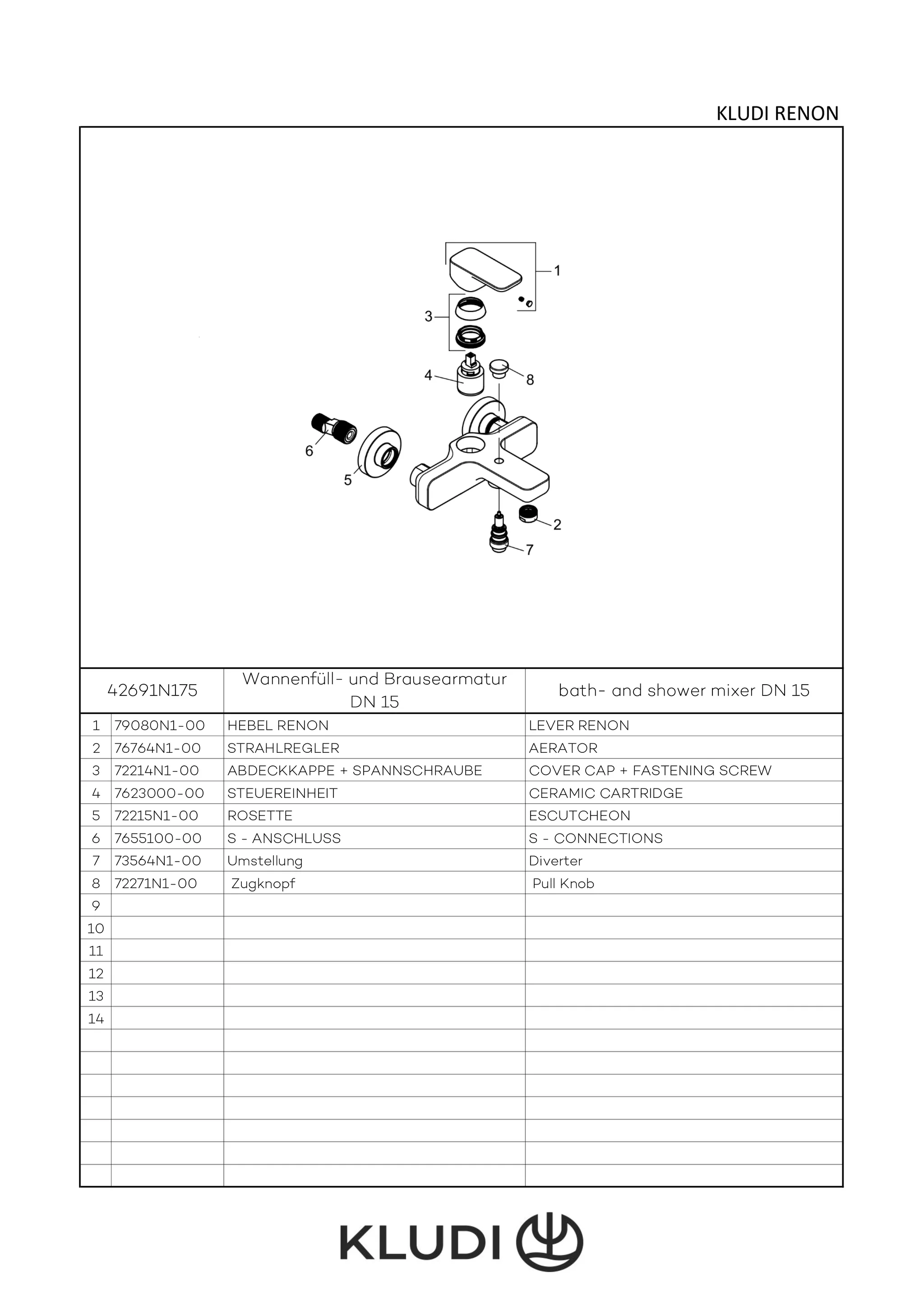 Kludi RENON Wannenfüll- und Brause-Einhandmischer Brushed Bronze PVD, DN 15, Einhebelbedienung, automatische Umstellung Brause/Wanne, geschlossener Metallhebel, Strahlregler M24, rückfließsicher, Keramik-Kartusche mit Heißwasserbegrenzung, Durchflussmeng