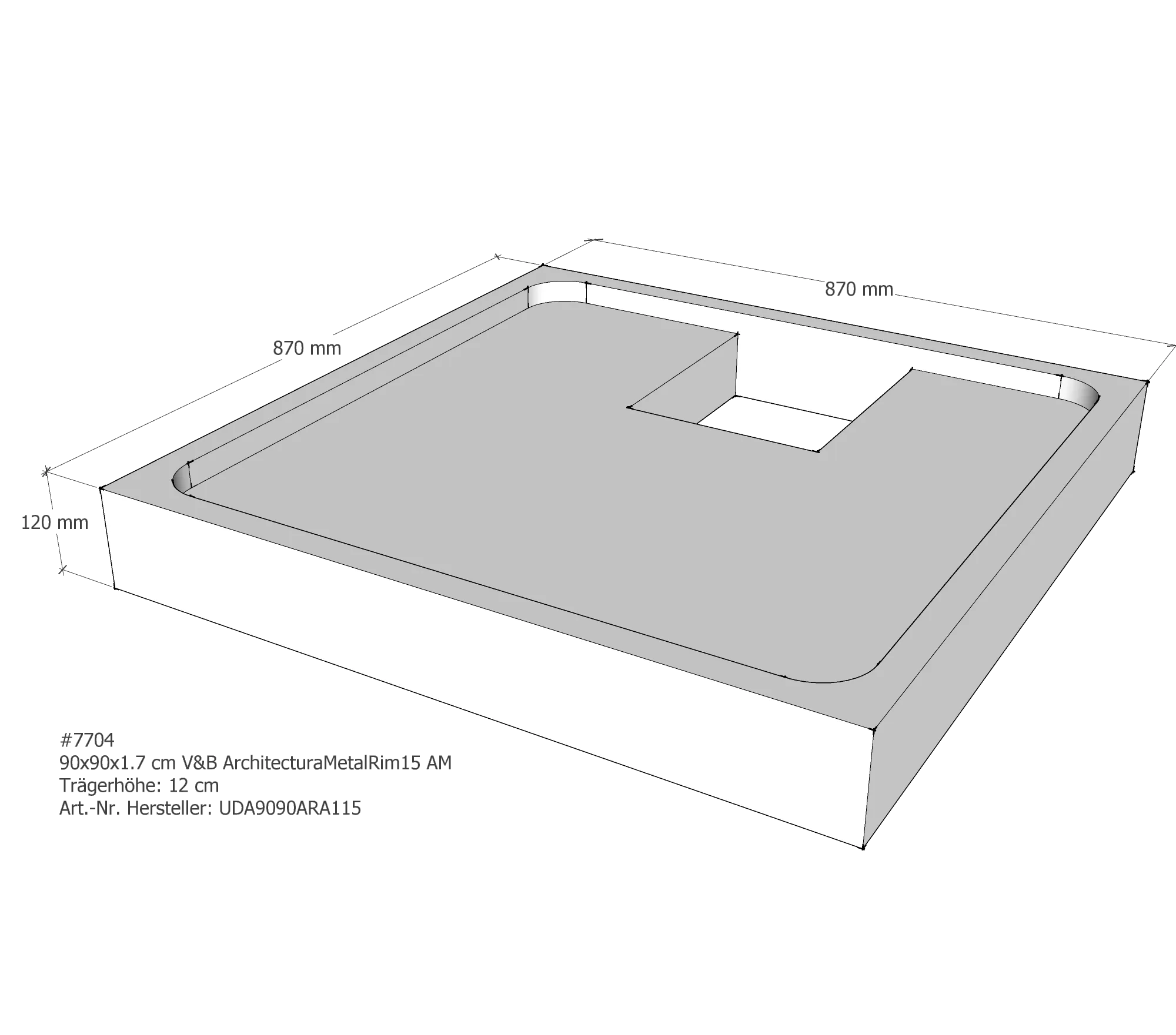 Duschwannenträger für Villeroy & Boch Architectura MetalRim 90 × 90 × 1,7 cm Breite: 90 cm / Länge: 90 cm
