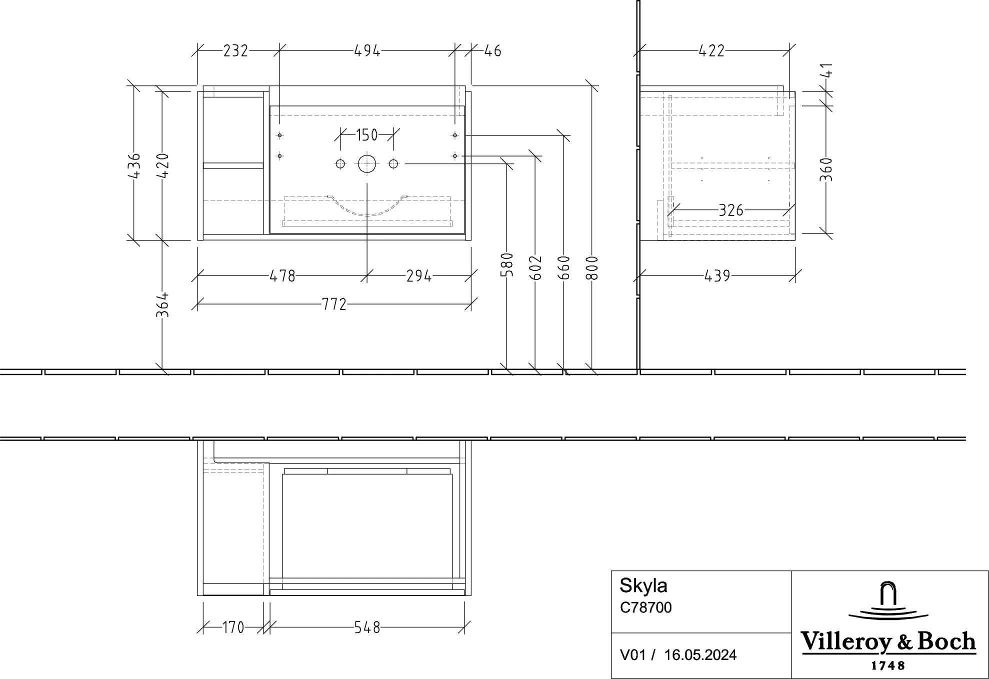 Villeroy & Boch Waschtischunterschrank „Skyla“ 772 × 436 × 439 mm Soft Green Villeroy & Boch Waschtischunterschrank „Skyla“ 772 × 436 × 439 mm Soft Green