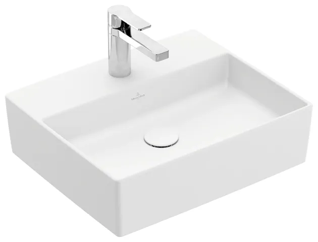 Villeroy & Boch Aufsatzwaschtisch aus TitanCeram „Memento 2.0“ 498 × 420 × 139 mm, mit Hahnlochbohrung, Hahnlochposition mittig in Stone White