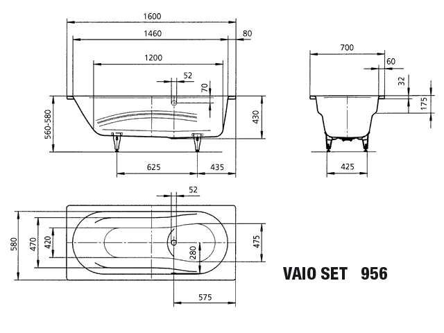Kaldewei VAIO SET Badewanne, alpinweiß, 1600x700 mm, mit integrierten Armlehnen und seitlichem Überlauf Kaldewei VAIO SET Badewanne, alpinweiß, 1600x700 mm, mit integrierten Armlehnen und seitlichem Überlauf